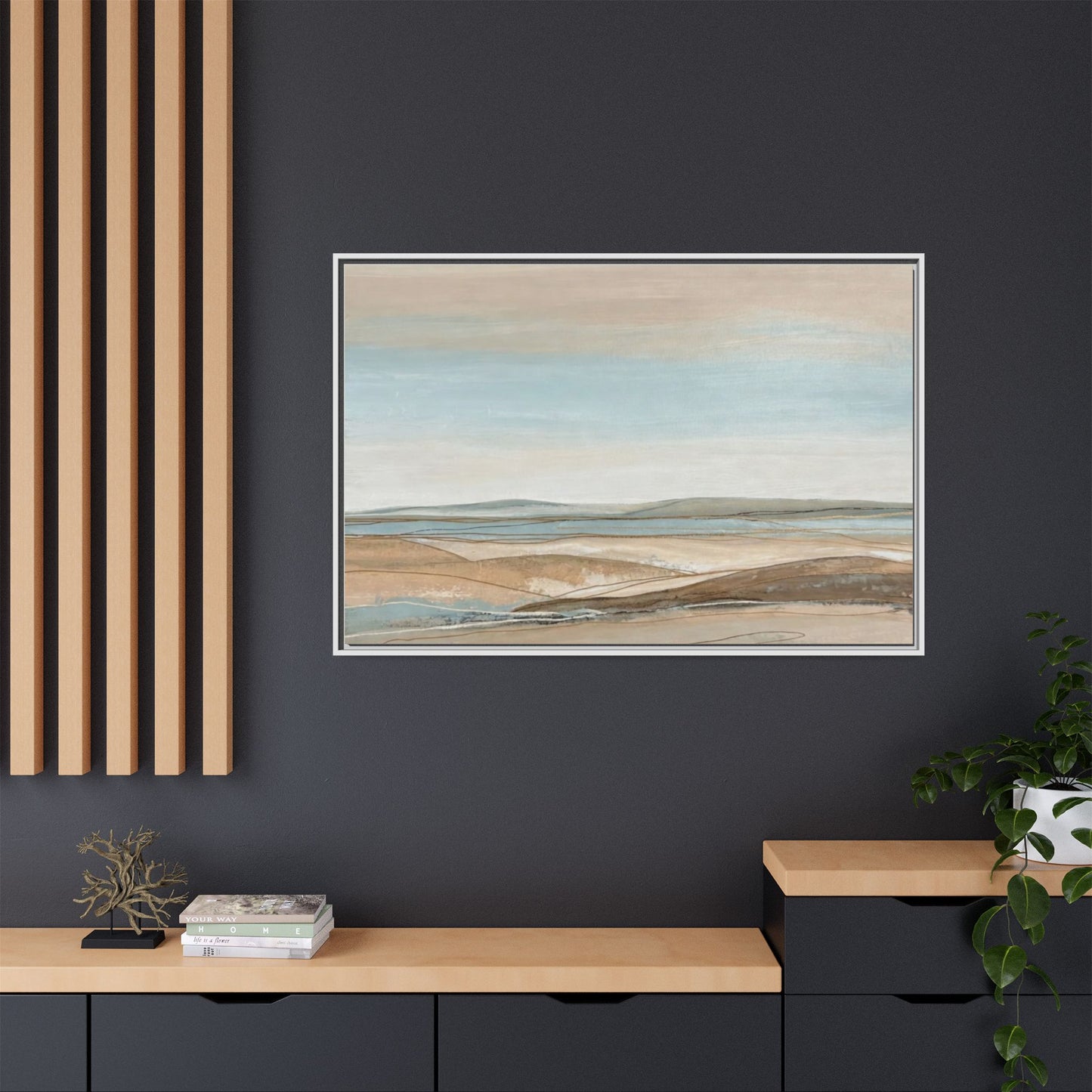Framed Abstract Landscape Matte Canvas — Serene Coastal Horizon Wall Art