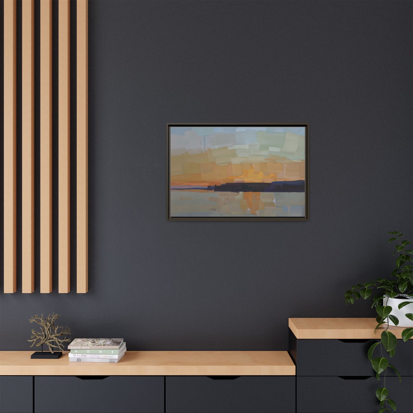 Framed Matte Canvas Sunset Abstract Landscape Art Print