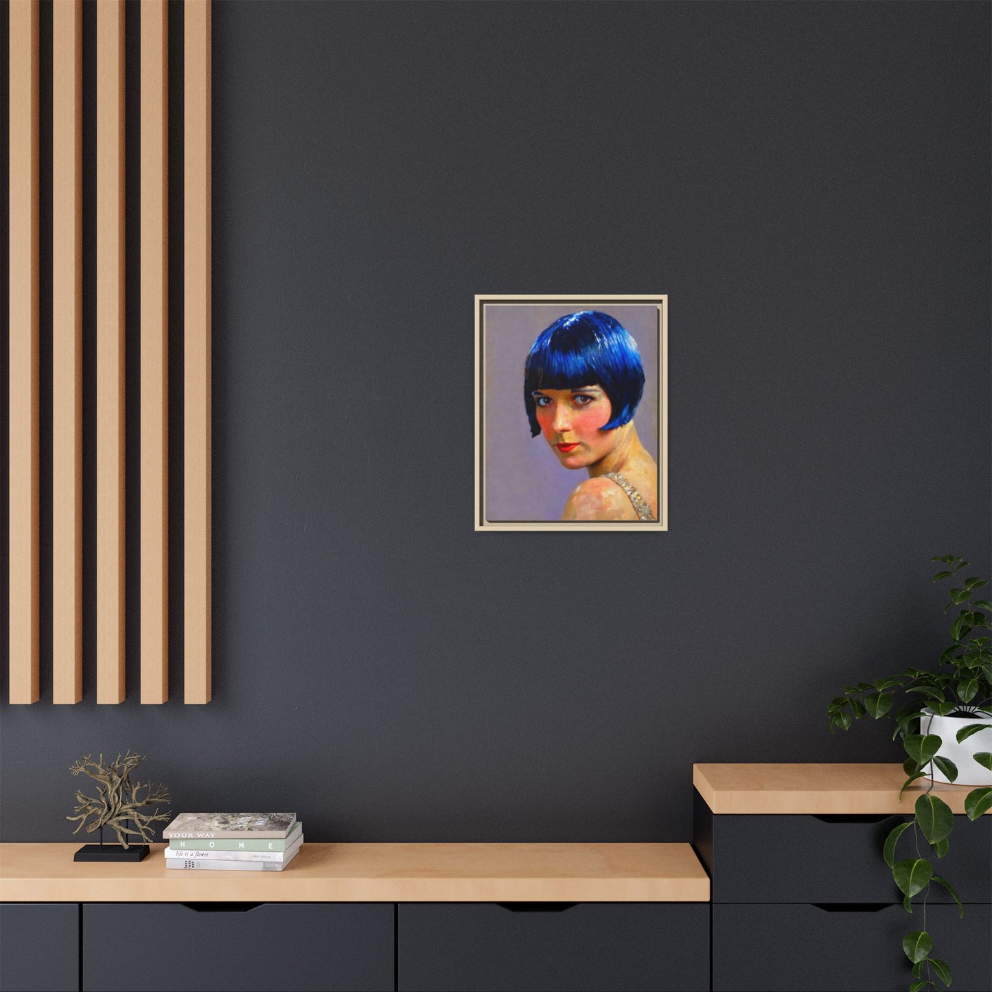 Framed Matte Canvas Art Print — Vintage Portrait with Blue Bob