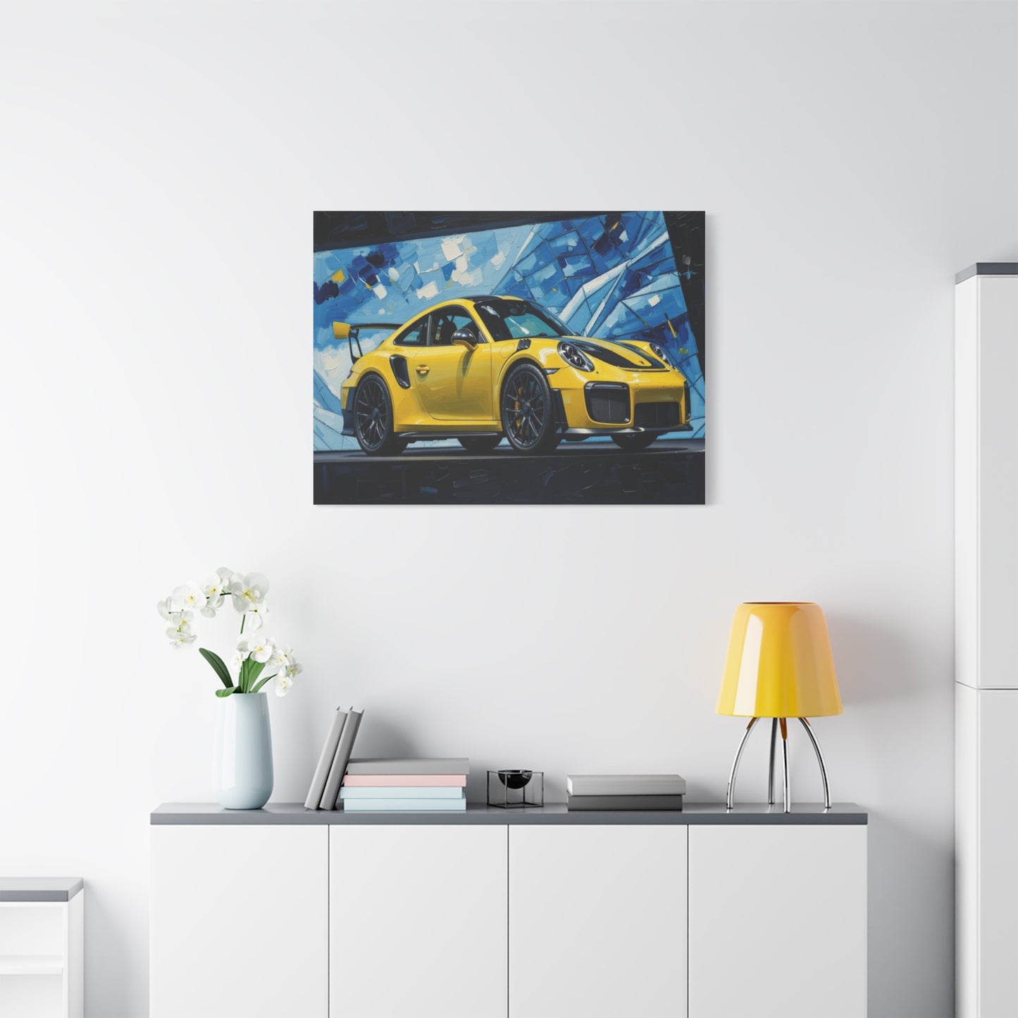 Yellow Porsche Sports Car Canvas Print — Modern Automotive Wall Art