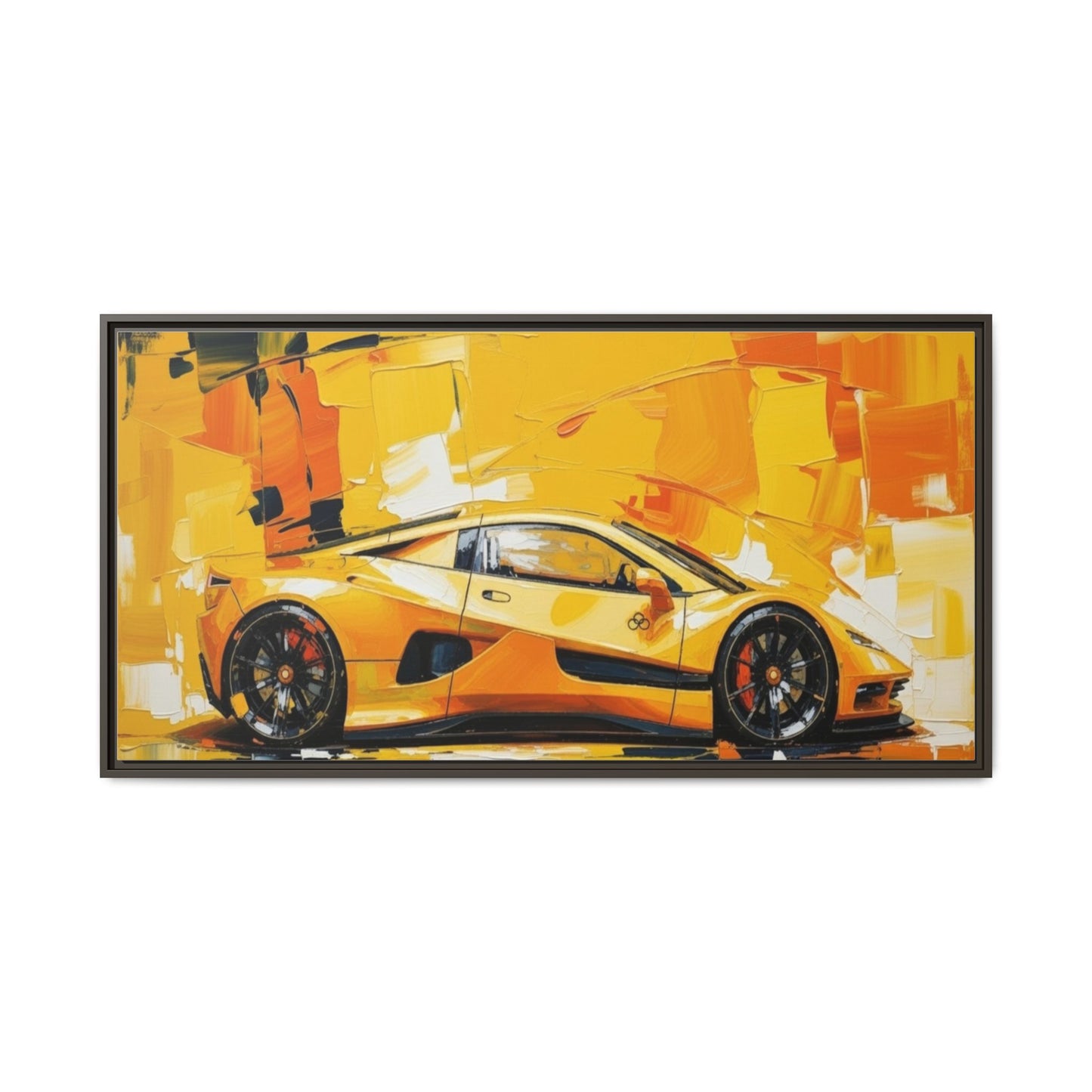 Yellow Sports Car Abstract Matte Canvas Framed Print