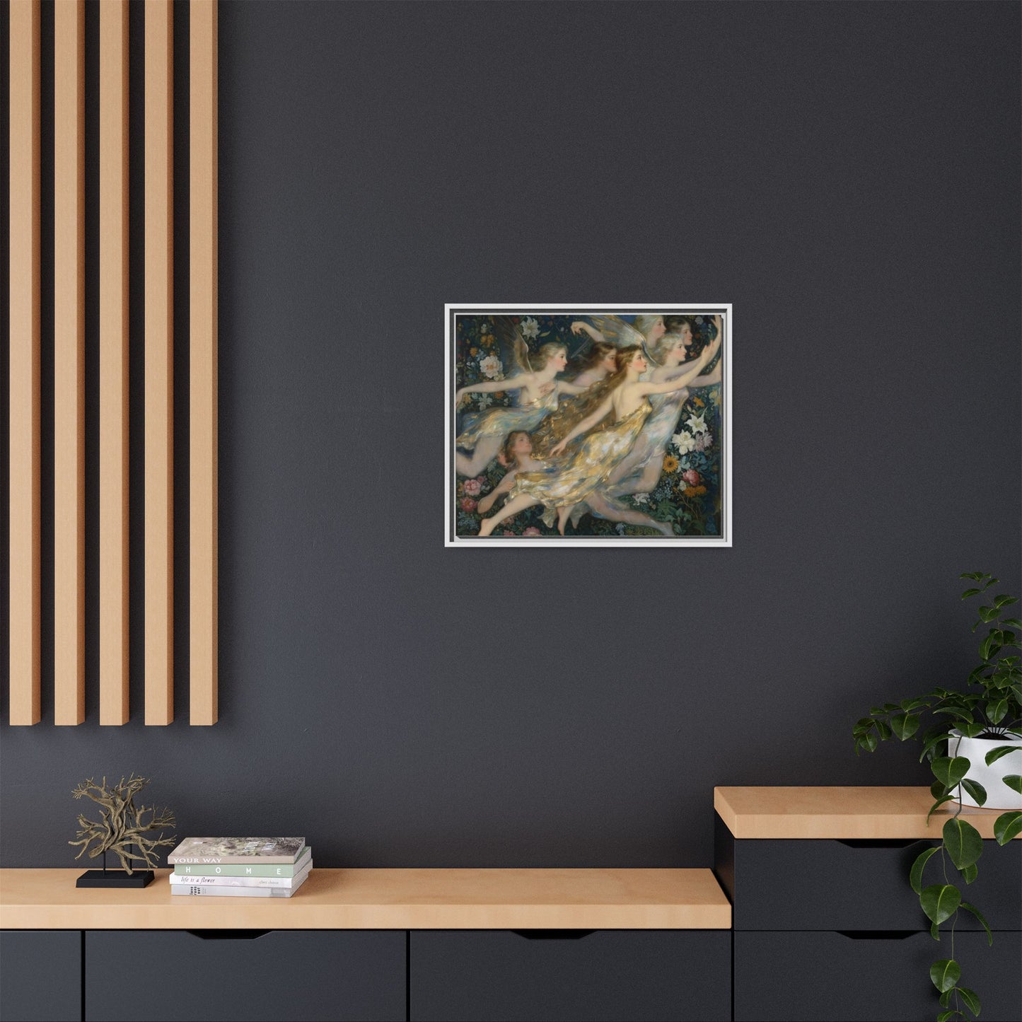 Framed Matte Canvas Wall Art — Vintage Fairies & Floral Painting