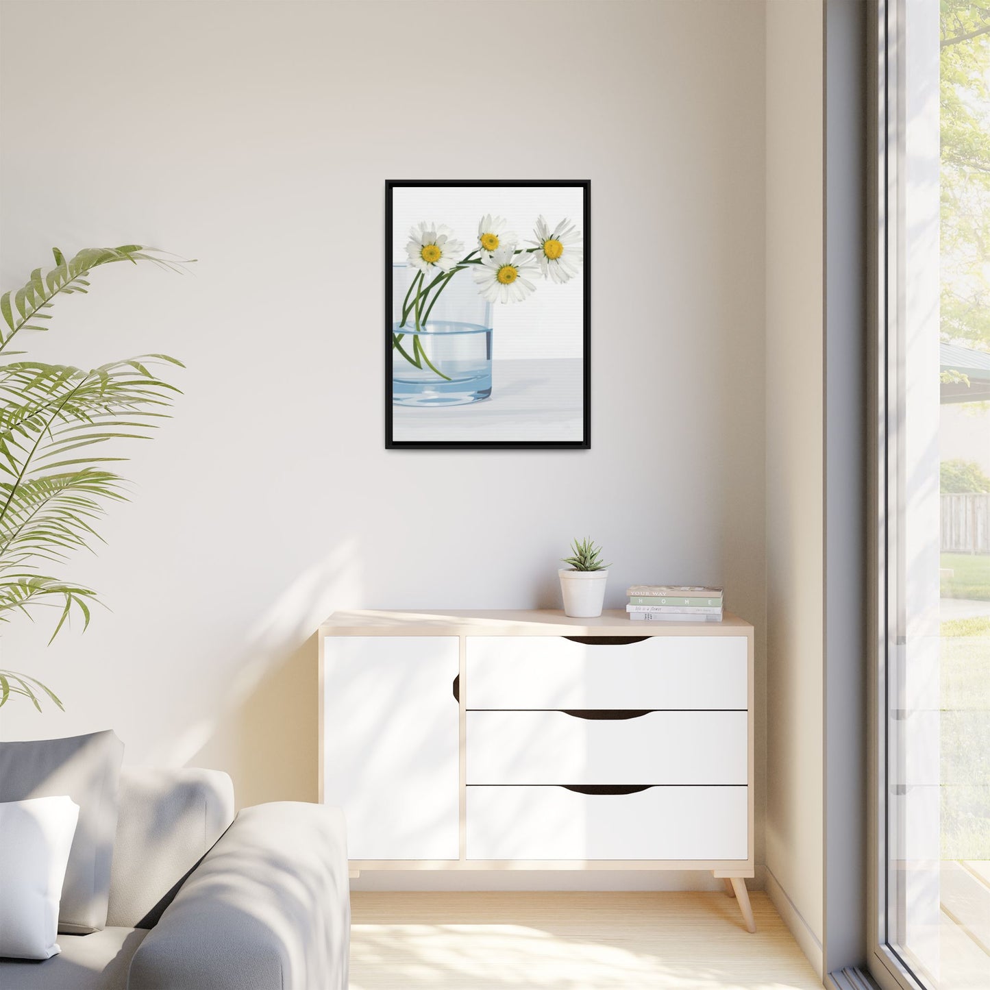 Framed Daisy Canvas Print — Minimal Botanical Wall Art