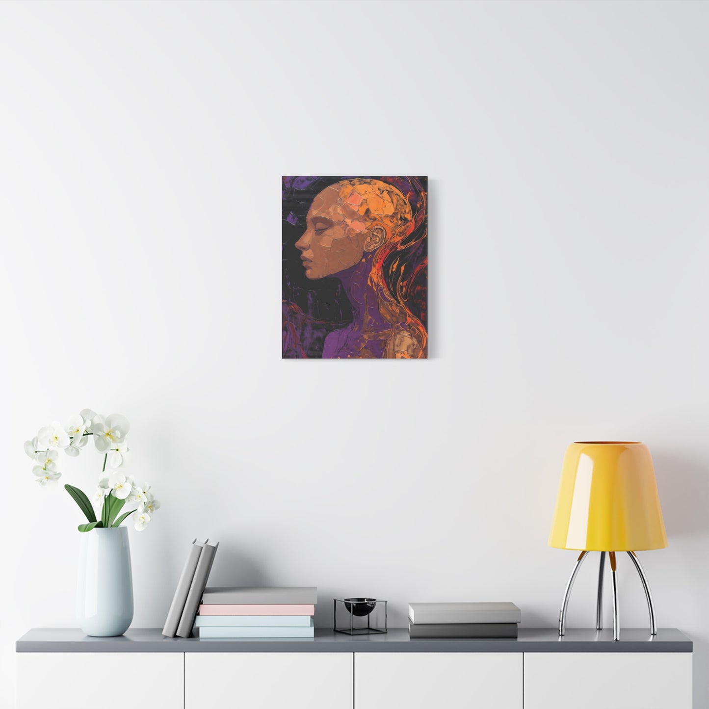 Abstract Portrait Canvas - Meditative Female Profile in Purple & Orange