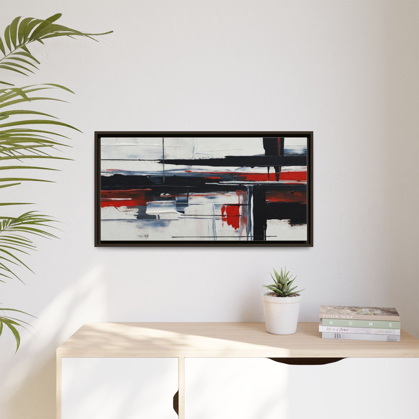 Abstract Red & Black Framed Canvas Art — Modern Matte Wall Painting