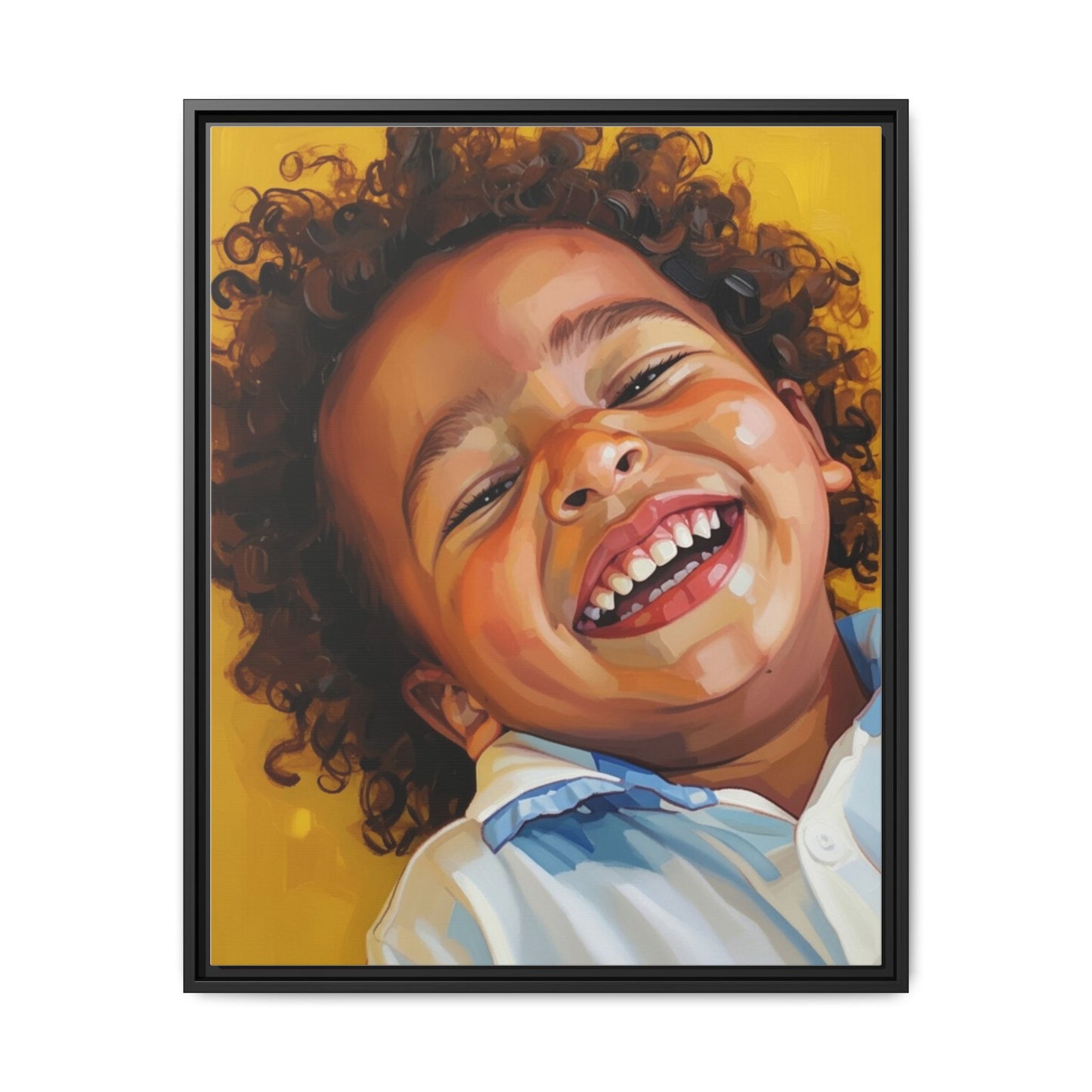 Framed Matte Canvas Print – Joyful Child Portrait, Colorful Nursery Wall Art