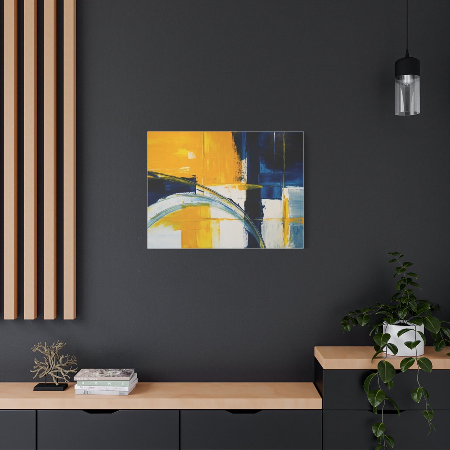 Abstract Blue & Yellow Arc Matte Canvas Wall Art - Stretched 1.25"