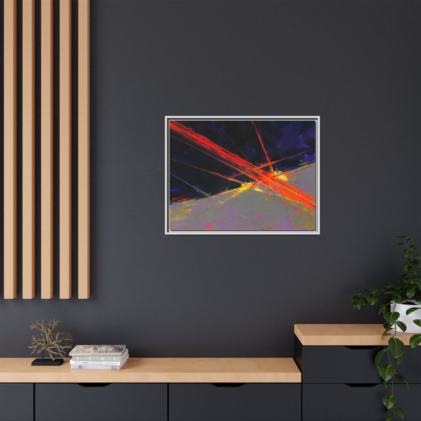 Abstract Red Streaks Framed Matte Canvas Art — Modern Multi‑Color Wall Decor