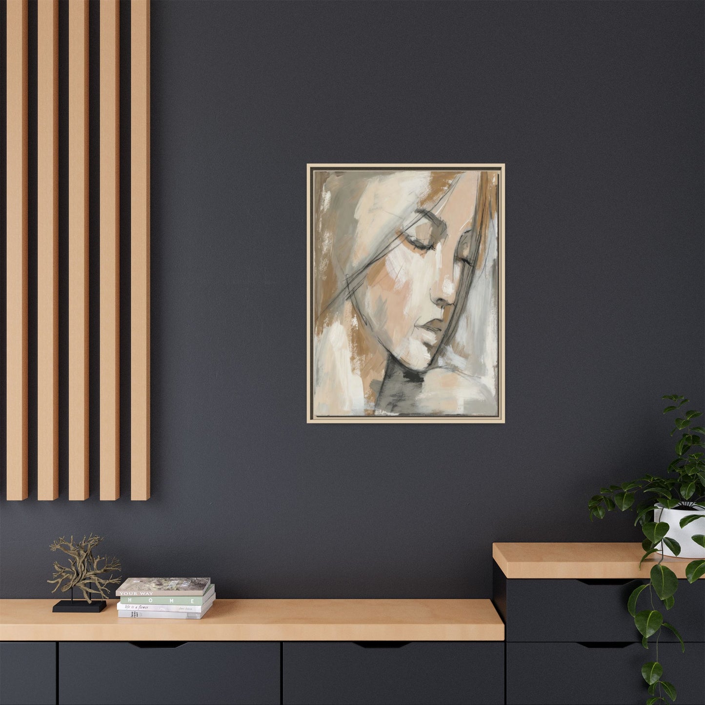 Framed Matte Canvas Art — Serene Abstract Portrait in Neutrals
