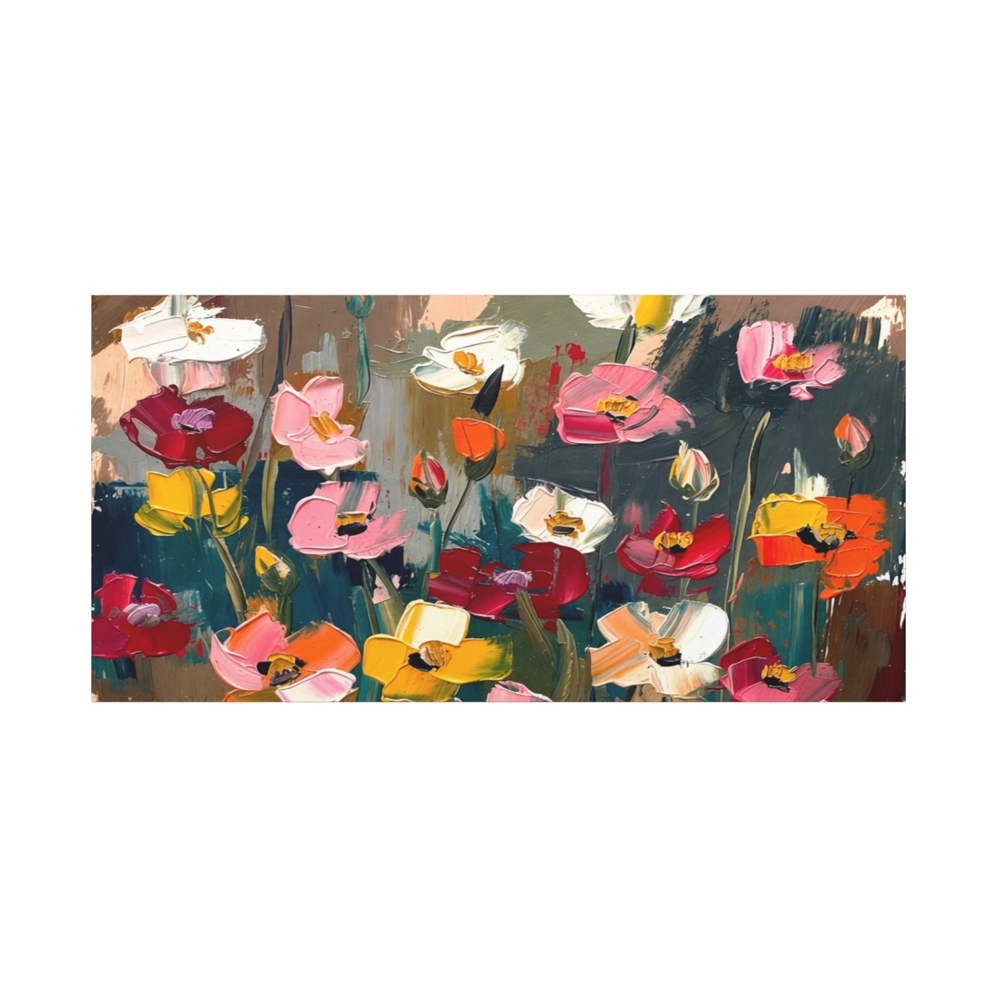 Abstract Floral Canvas Wall Art — Colorful Poppies Matte Stretched Print