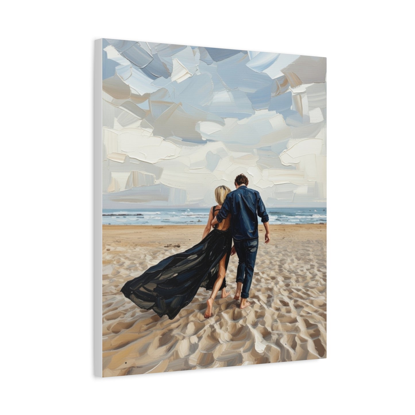 Beach Couple Canvas Print — Romantic Seaside Wall Art, Matte Stretched 1.25"
