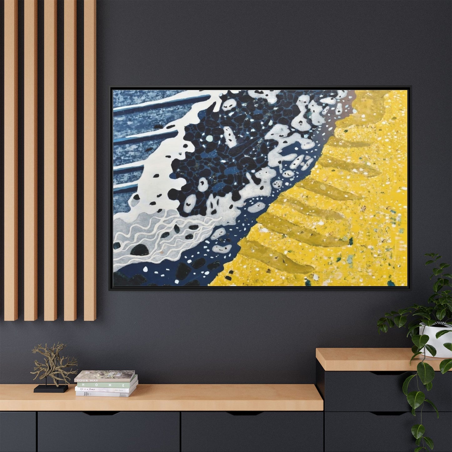 Framed Abstract Ocean & Sand Matte Canvas Print