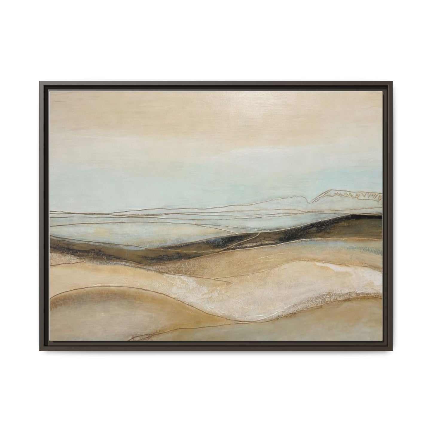 Framed Matte Canvas Wall Art — Neutral Abstract Landscape in Soft Blues & Earth Tones