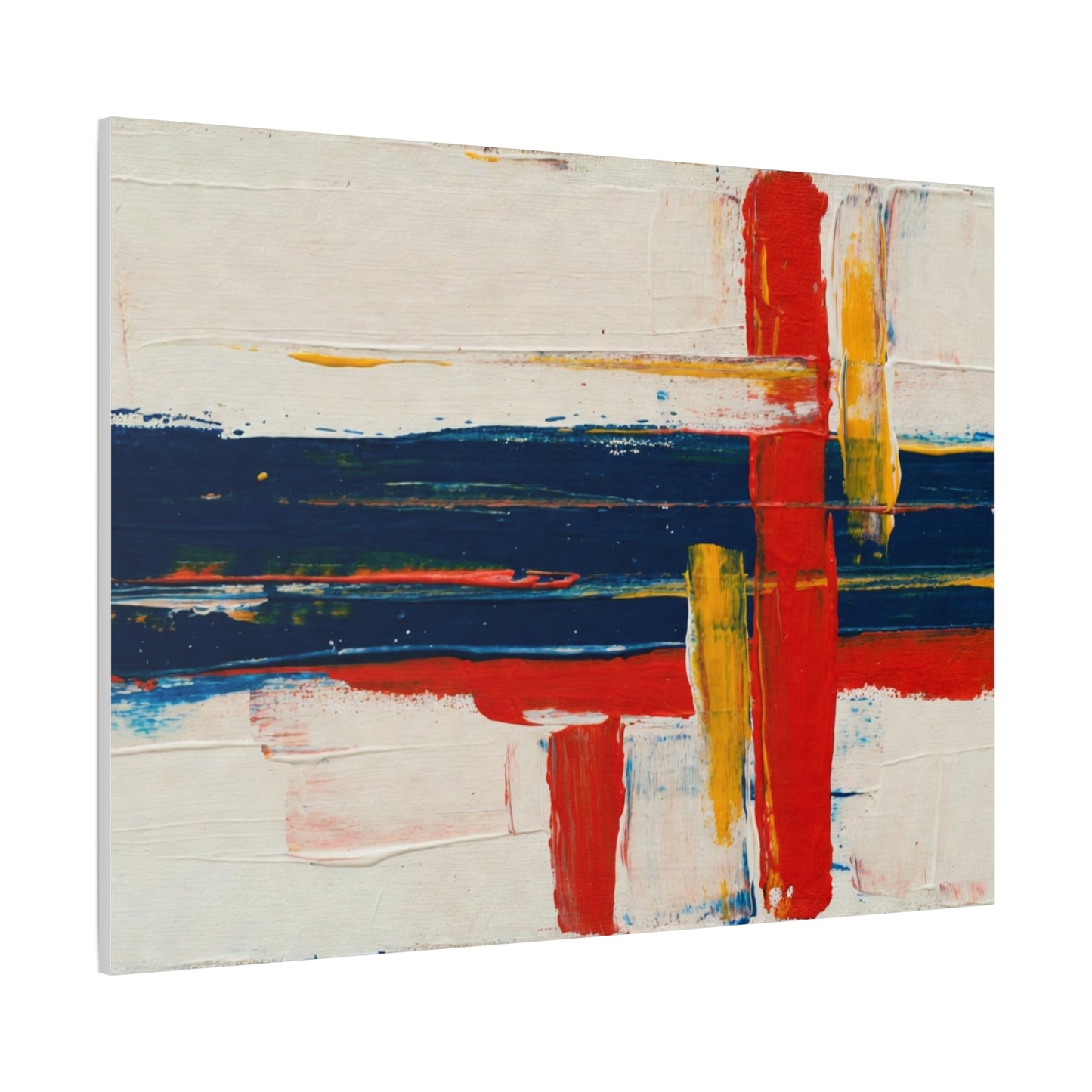 Abstract Modern Canvas Art Print — Red, Navy & Gold Stretched Matte Canvas