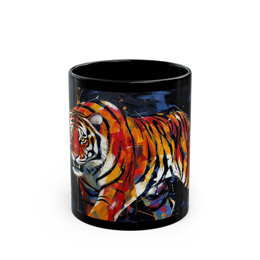 Tiger Art Black Mug — Colorful Abstract Tiger Coffee Cup (11oz & 15oz)