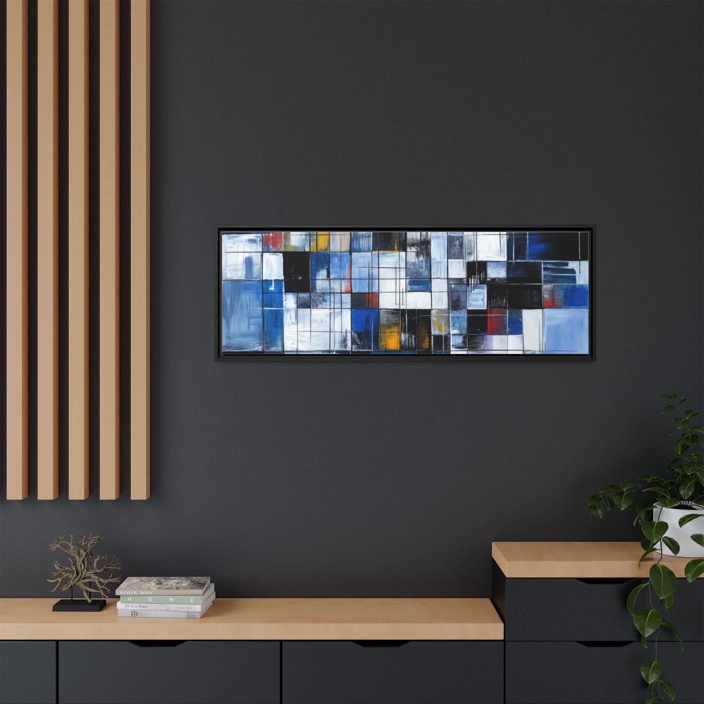Abstract Blue Grid Matte Canvas Framed Art Print
