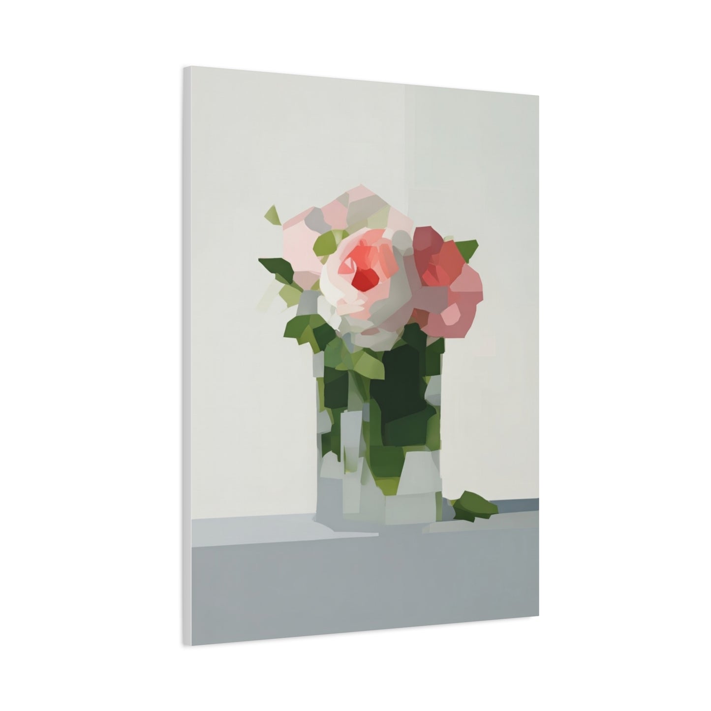 Pink Roses Geometric Canvas Print — Stretched Matte Wall Art