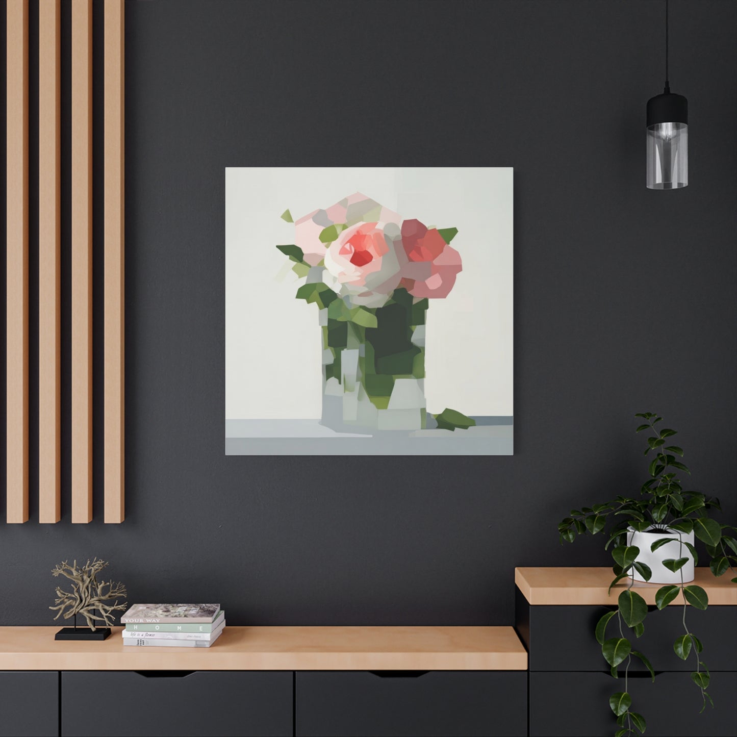 Pink Roses Geometric Canvas Print — Stretched Matte Wall Art
