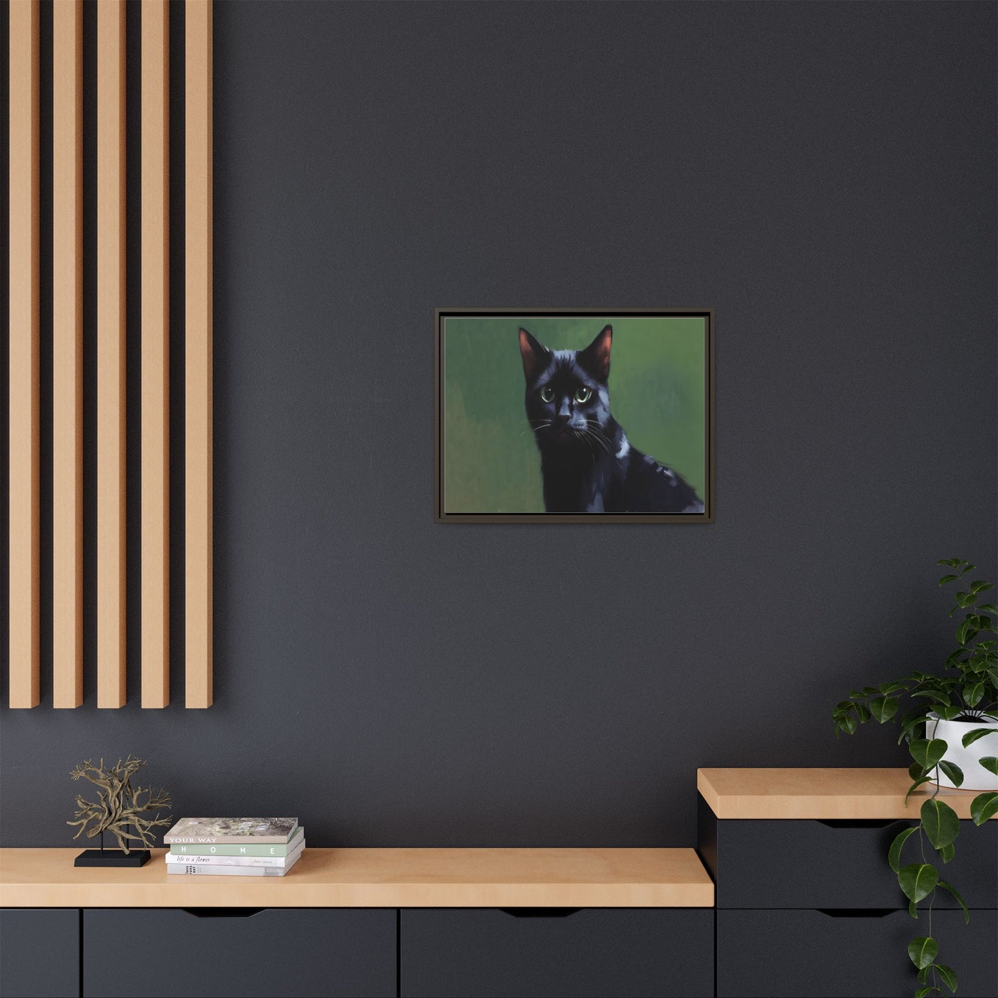 Framed Black Cat Portrait Canvas — Matte Multi-Color Wall Art