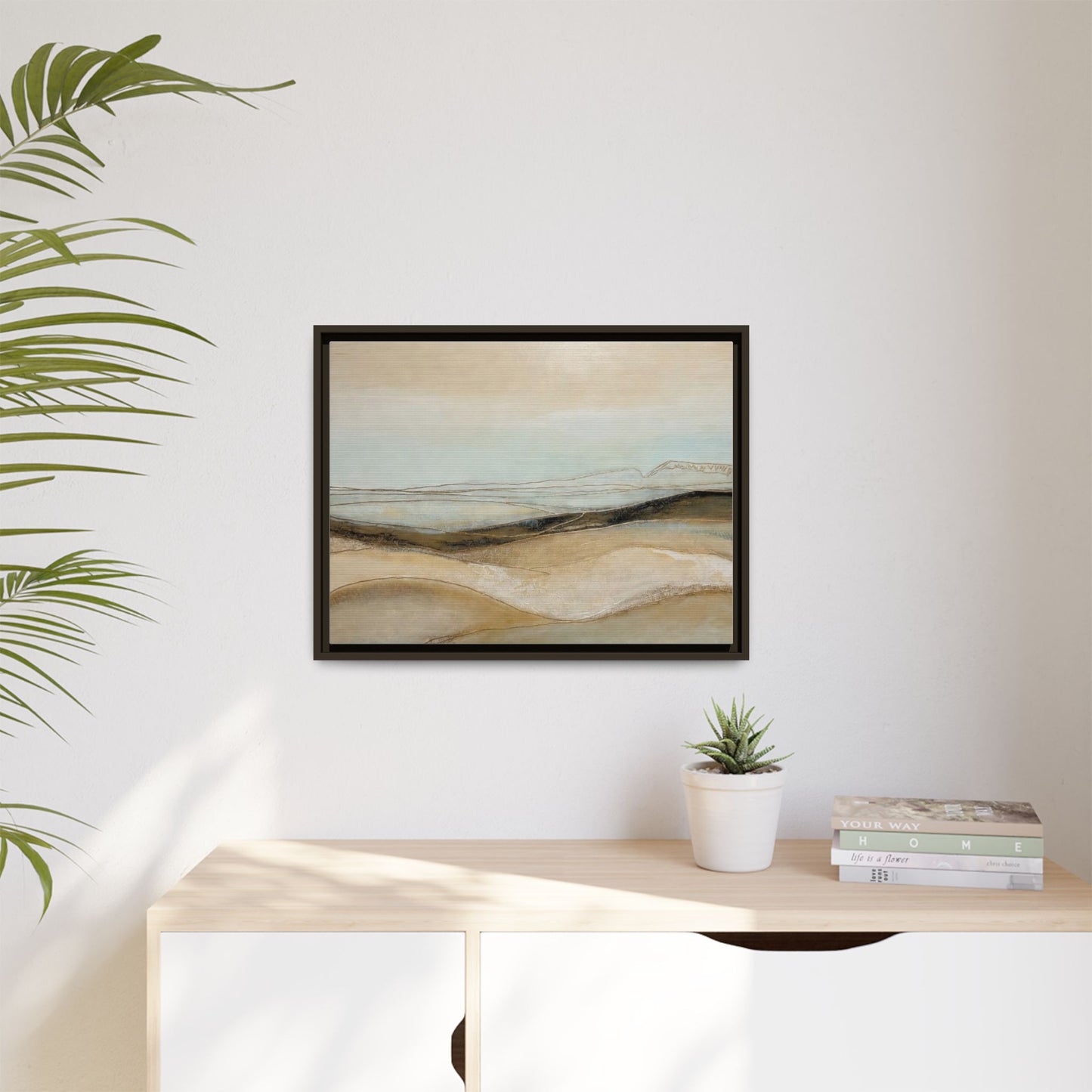 Framed Matte Canvas Wall Art — Neutral Abstract Landscape in Soft Blues & Earth Tones