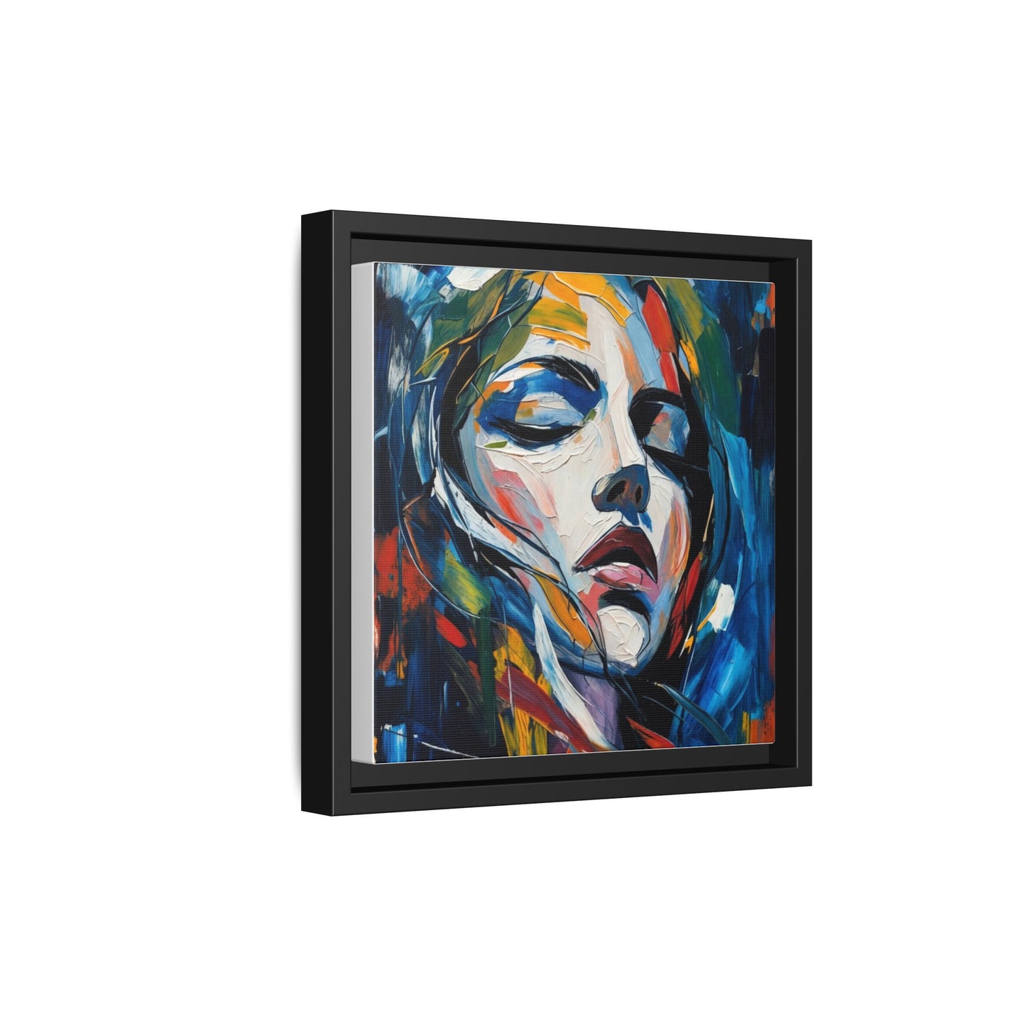 Abstract Colorful Woman Portrait — Framed Matte Canvas Wall Art
