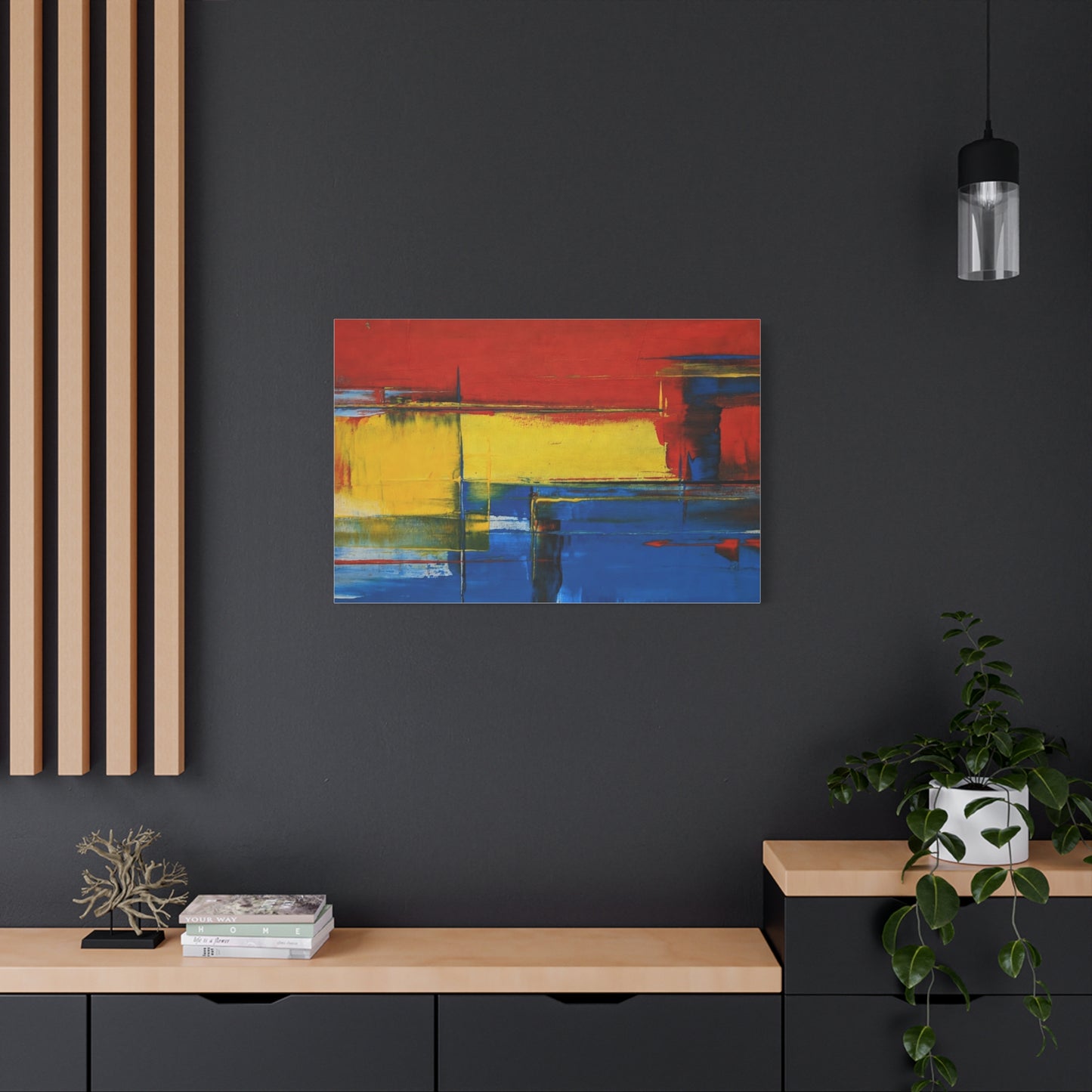Abstract Color Block Matte Canvas Wall Art — Red, Yellow & Blue Stretched Canvas