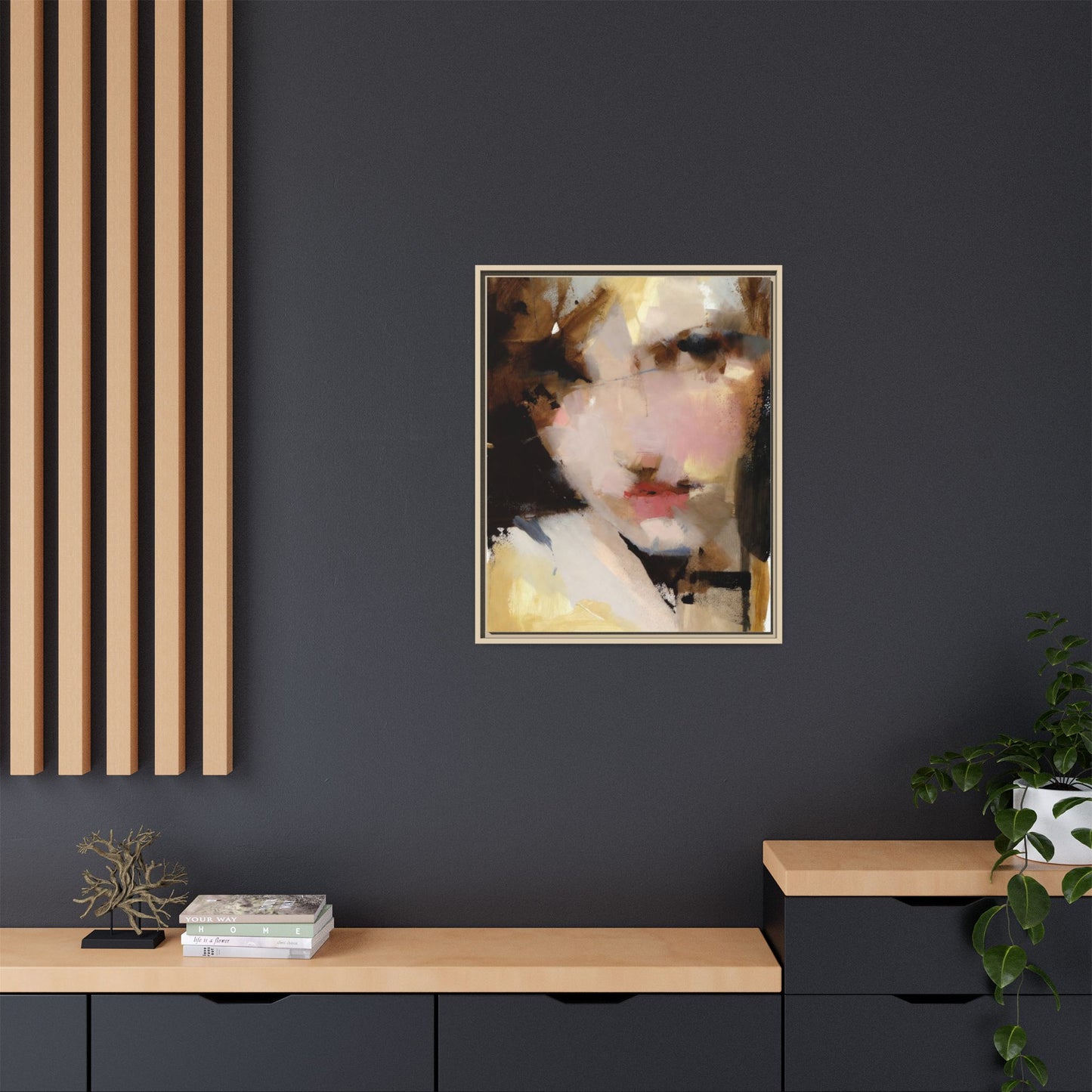 Abstract Portrait Matte Canvas Framed Print — Modern Feminine Wall Art