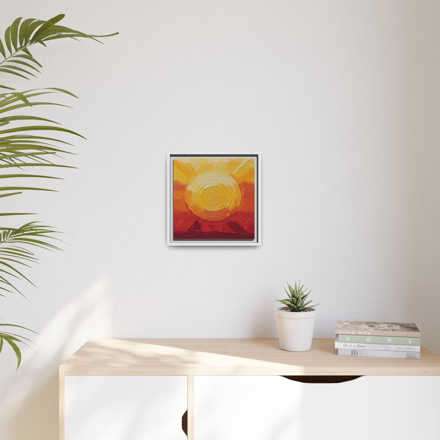 Sunburst Abstract Framed Canvas Art — Matte Multi‑Color Wall Print