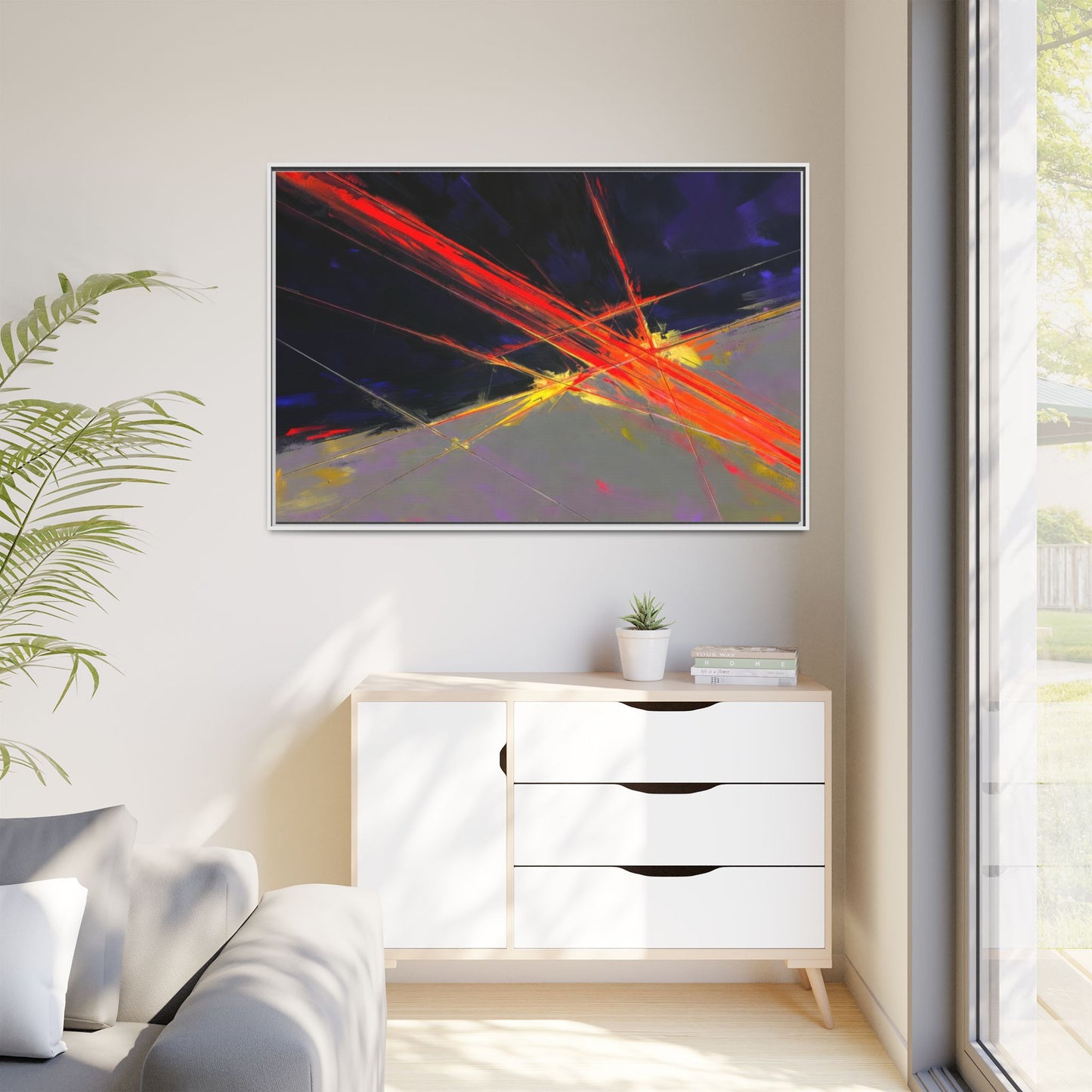 Abstract Red Streaks Framed Matte Canvas Art — Modern Multi‑Color Wall Decor