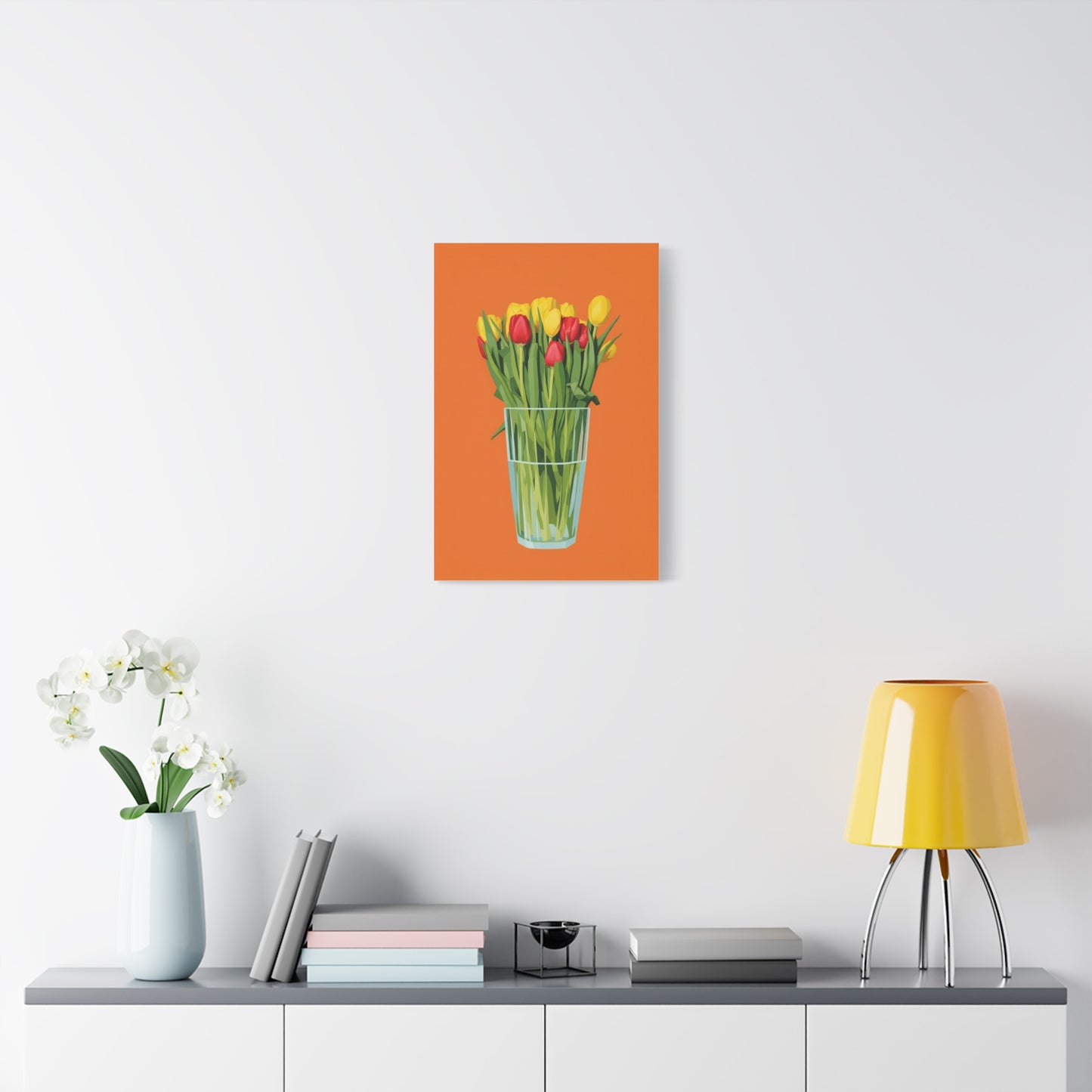 Tulip Bouquet Canvas Wall Art – Glass Vase on Orange