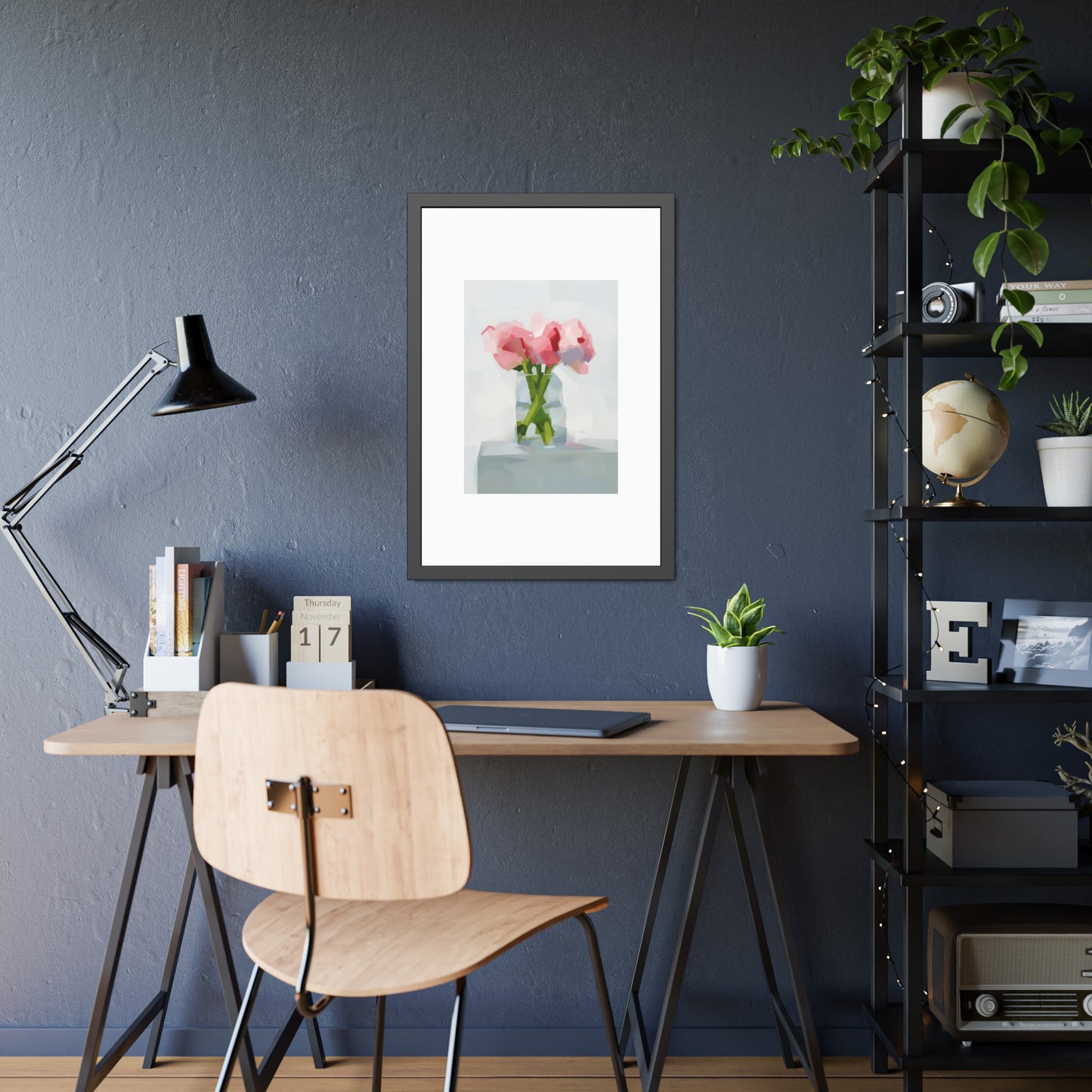 Framed Poster — Pink Floral Still Life Art Print (Modern Minimal)