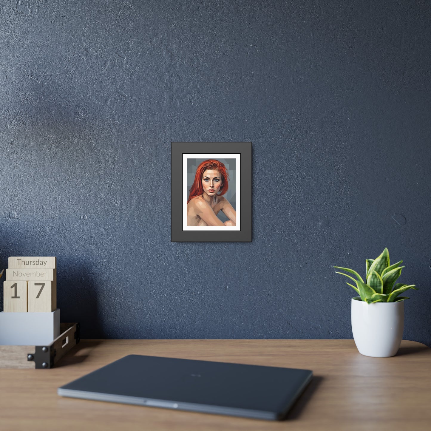 Framed Poster — Geometric Redhead Portrait Art Print