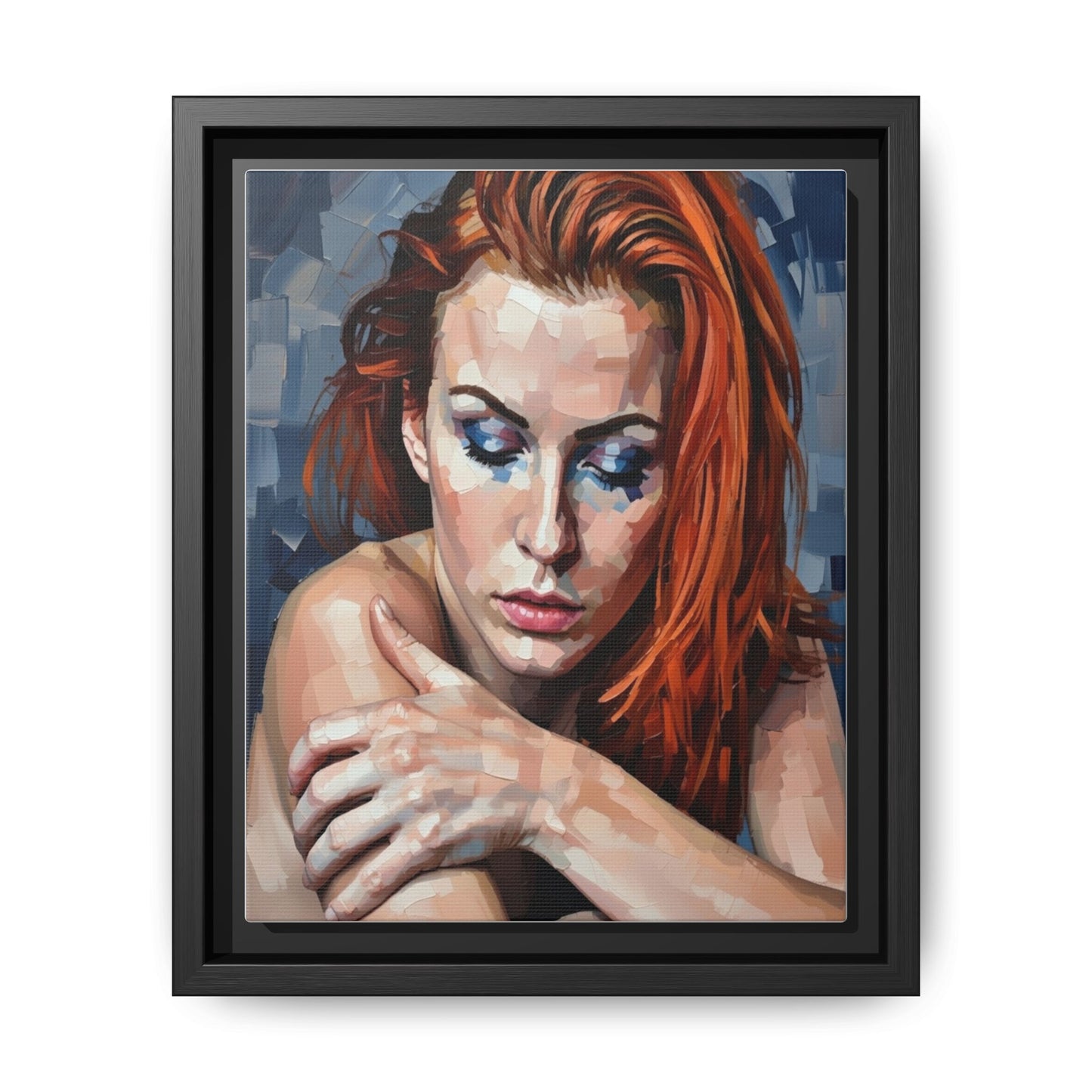 Framed Matte Canvas Art – Contemplative Redhead Portrait