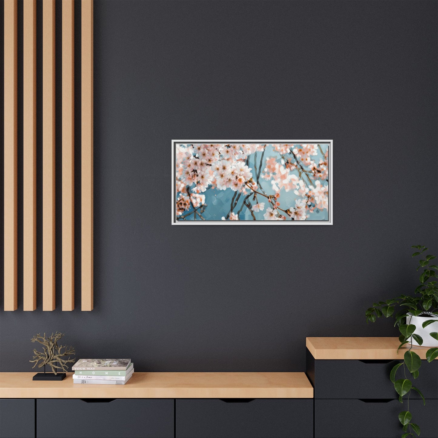 Framed Cherry Blossom Matte Canvas Print — Soft Pink Floral Wall Art