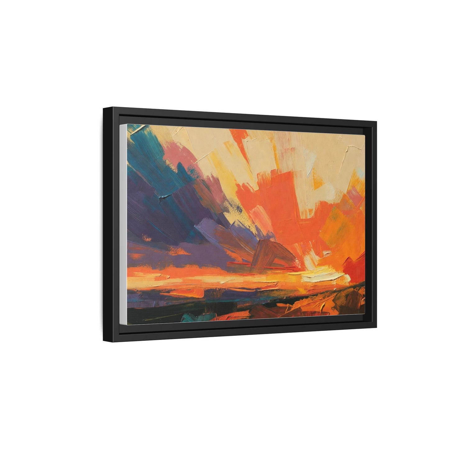 Framed Abstract Sunset Canvas Art – Multicolor Matte Wall Decor