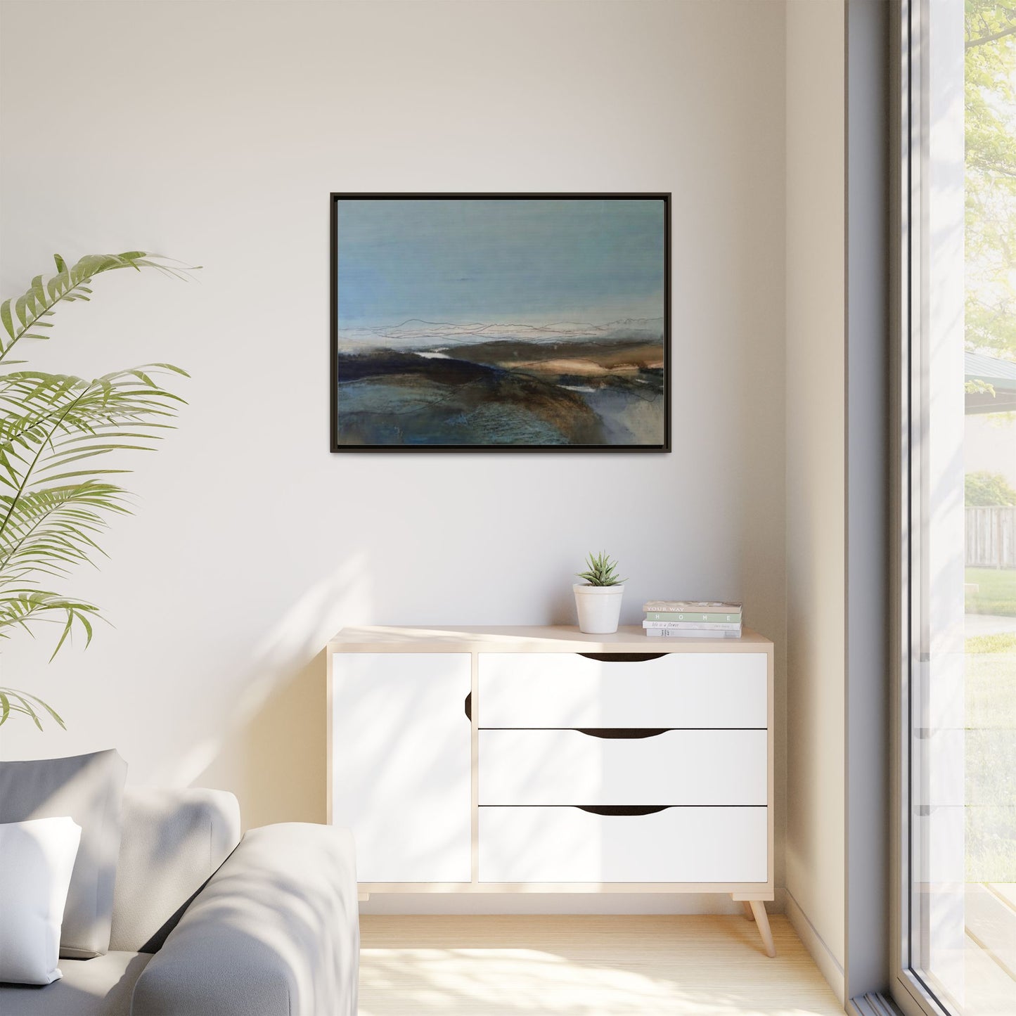 Framed Matte Canvas Wall Art — Serene Abstract Blue Landscape
