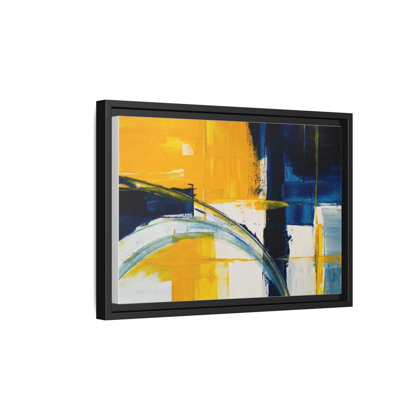 Abstract Yellow & Blue Framed Canvas Wall Art — Modern Matte Canvas Print