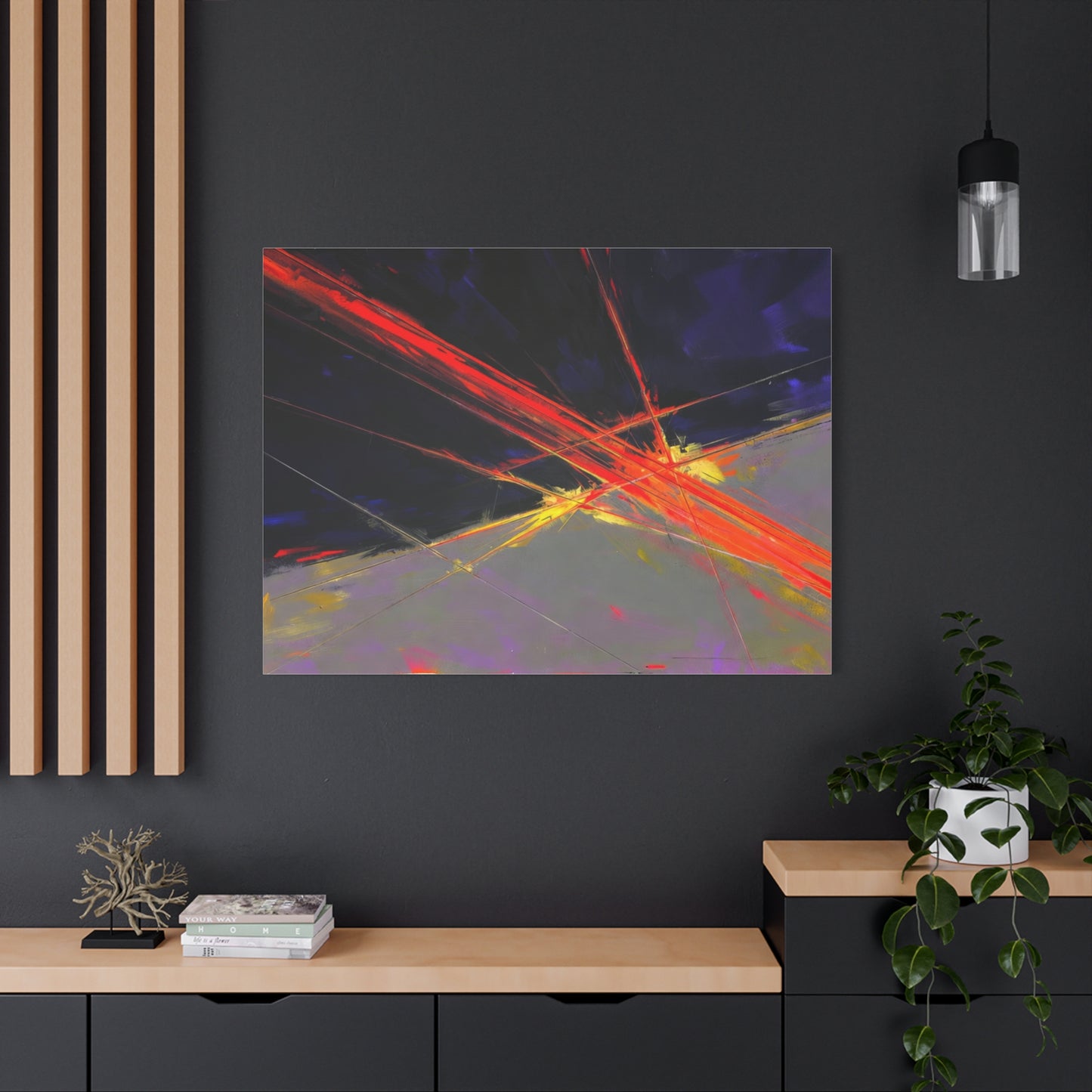 Abstract Red Streaks Matte Canvas Print — Modern Geometric Wall Art