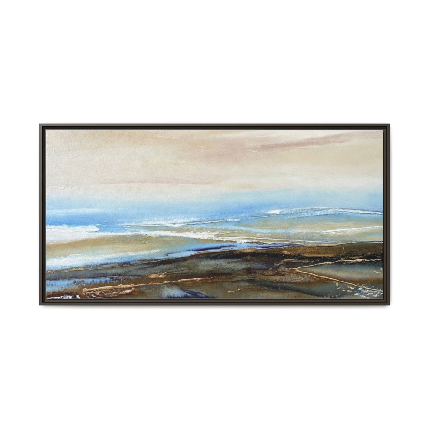 Framed Abstract Seascape Matte Canvas — Coastal Blue & Earth Tone Wall Art