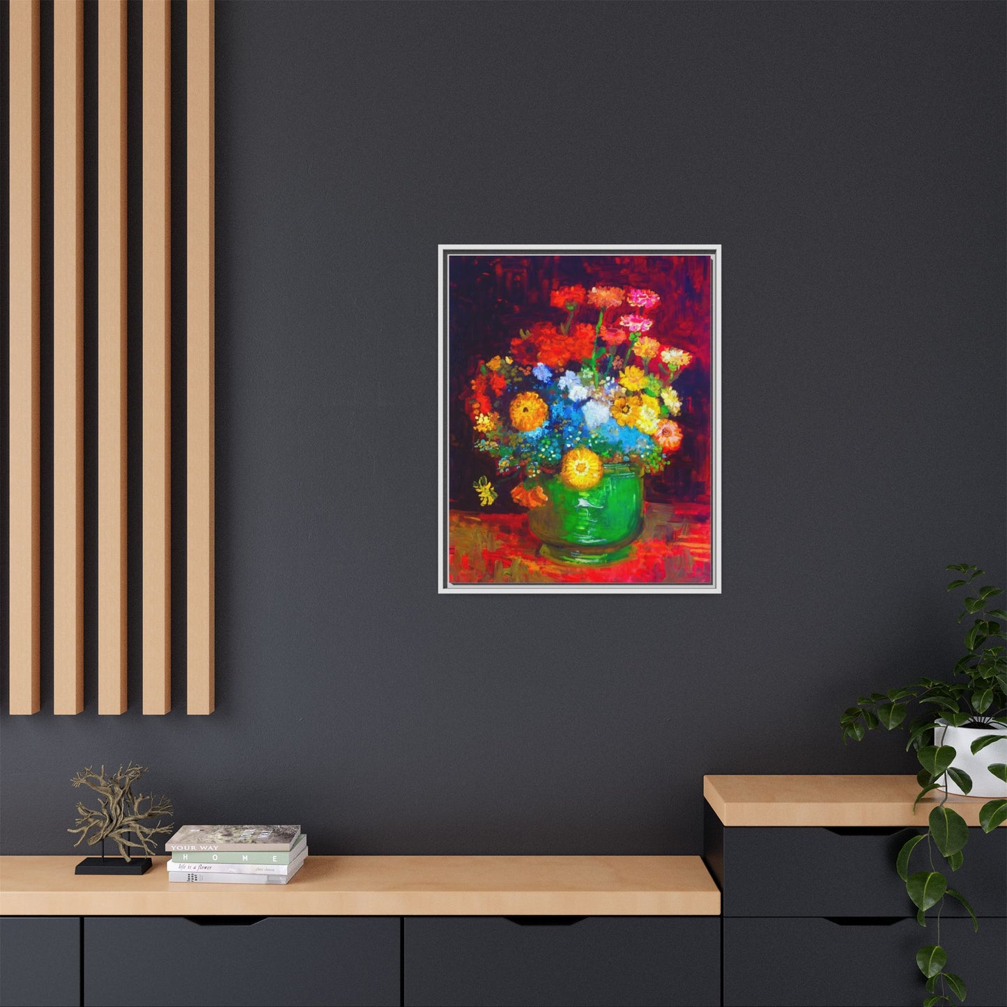 Framed Floral Canvas Print — Colorful Bouquet Wall Art