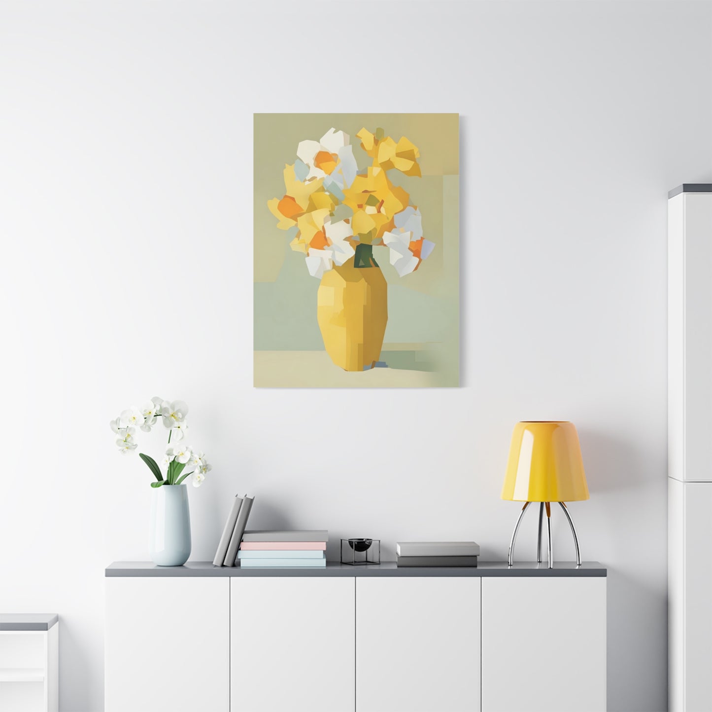 Yellow Vase Floral Canvas Print — Modern Abstract Daffodil Wall Art