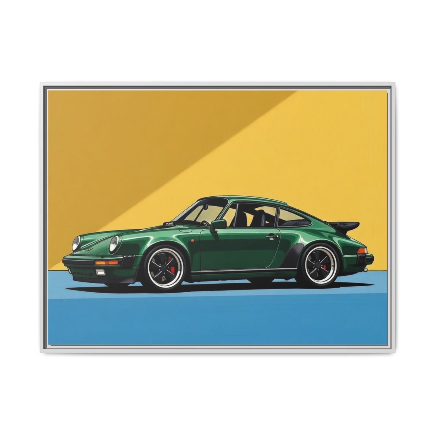 Framed Matte Canvas — Green Sports Car Wall Art