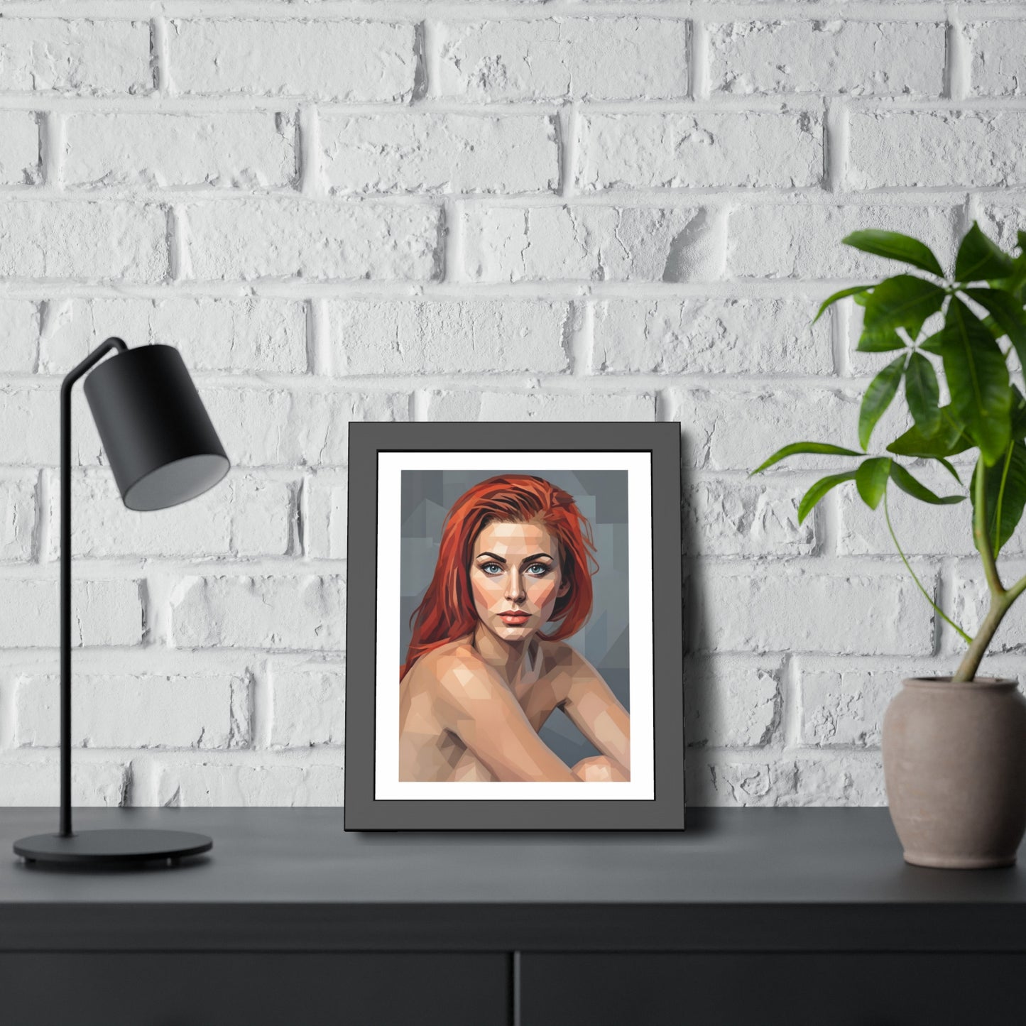 Framed Poster — Geometric Redhead Portrait Art Print