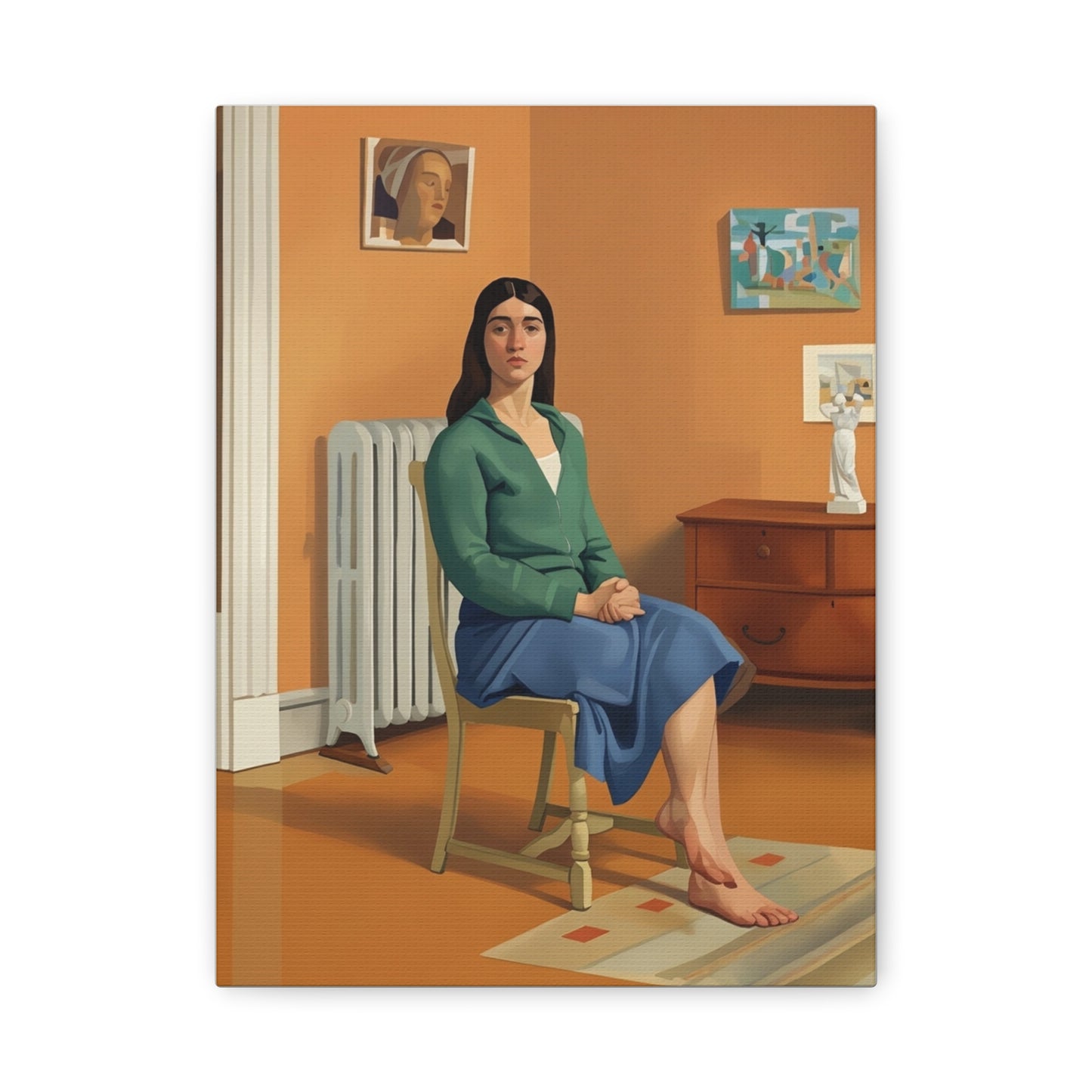Portrait Canvas Print — Seated Woman Matte Stretched Wall Art