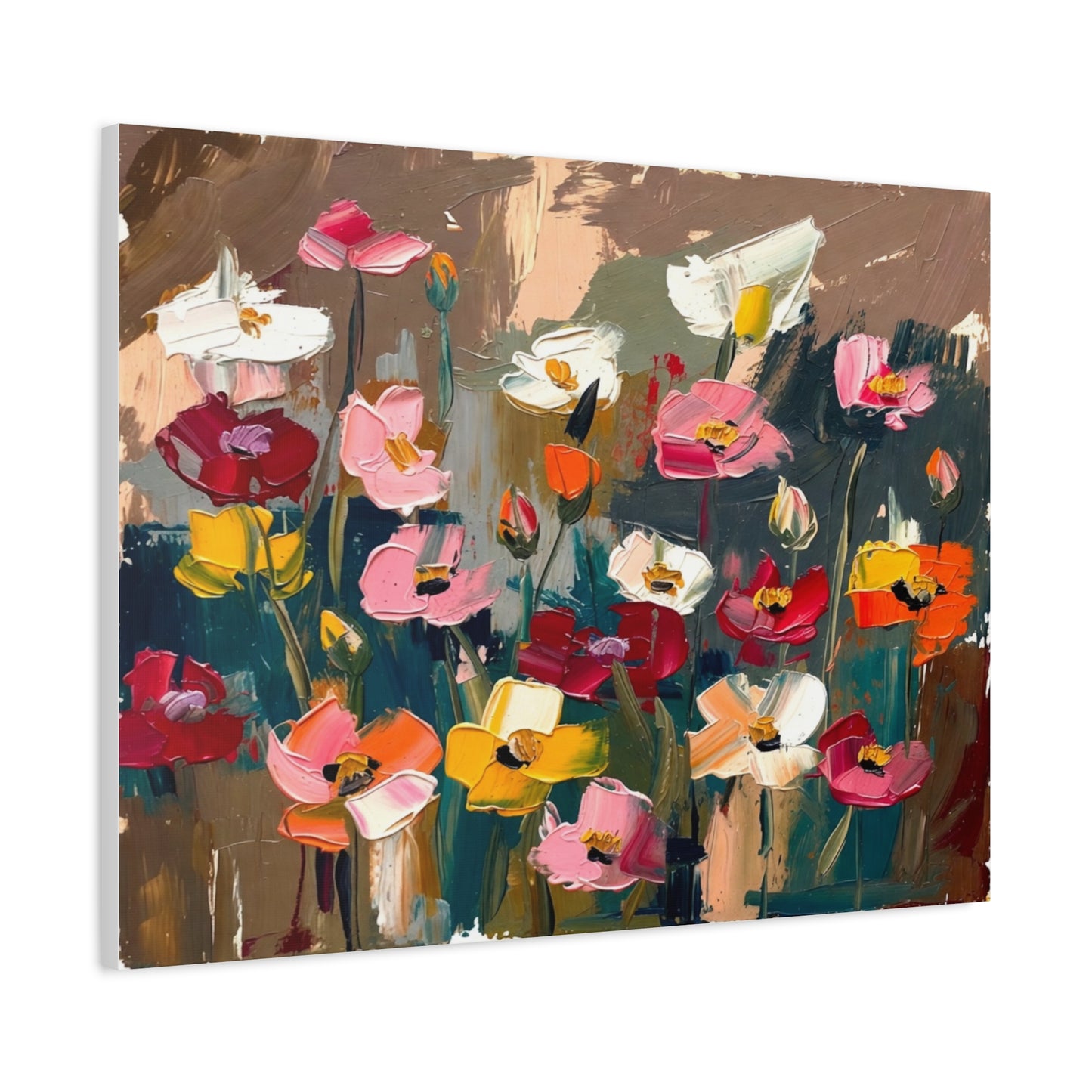 Abstract Floral Canvas Wall Art — Colorful Poppies Matte Stretched Print
