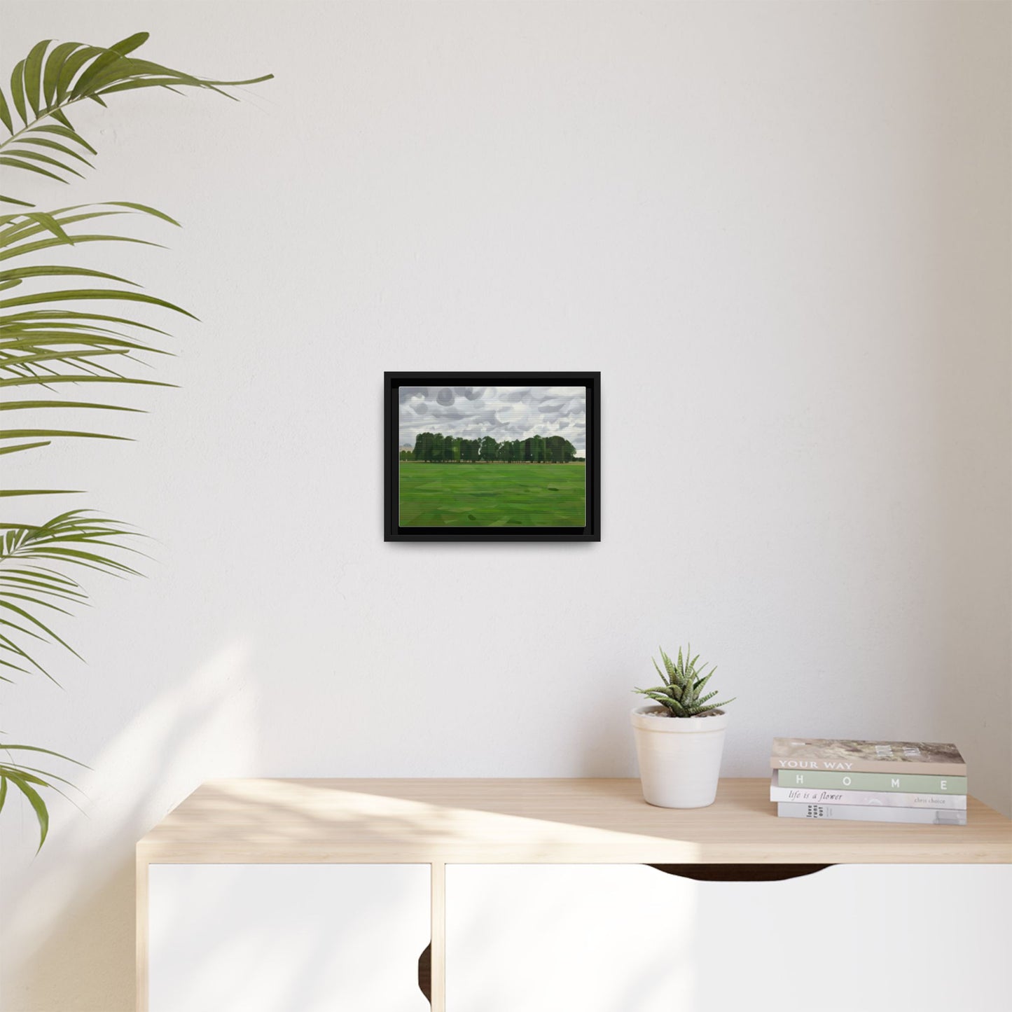Framed Matte Canvas Print — Minimalist Green Landscape Art