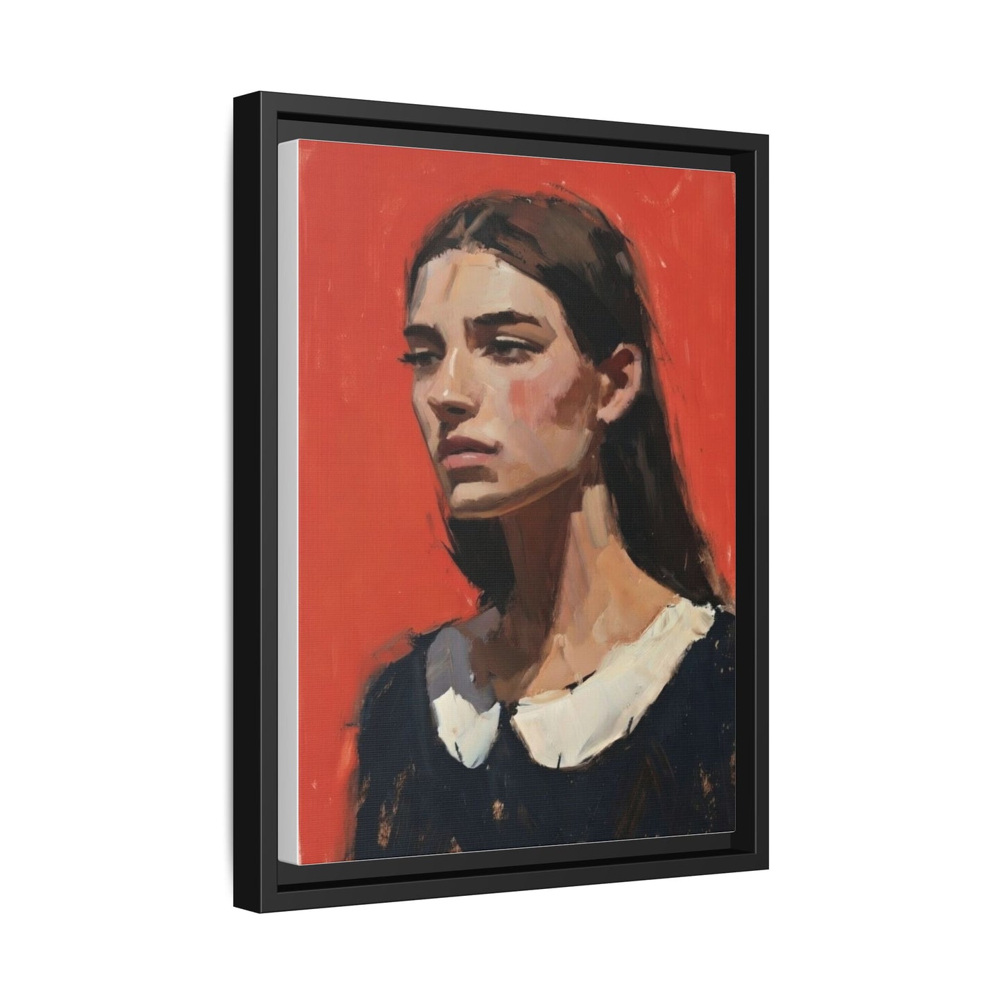 Framed Matte Canvas Portrait Print — Moody Red Figurative Art