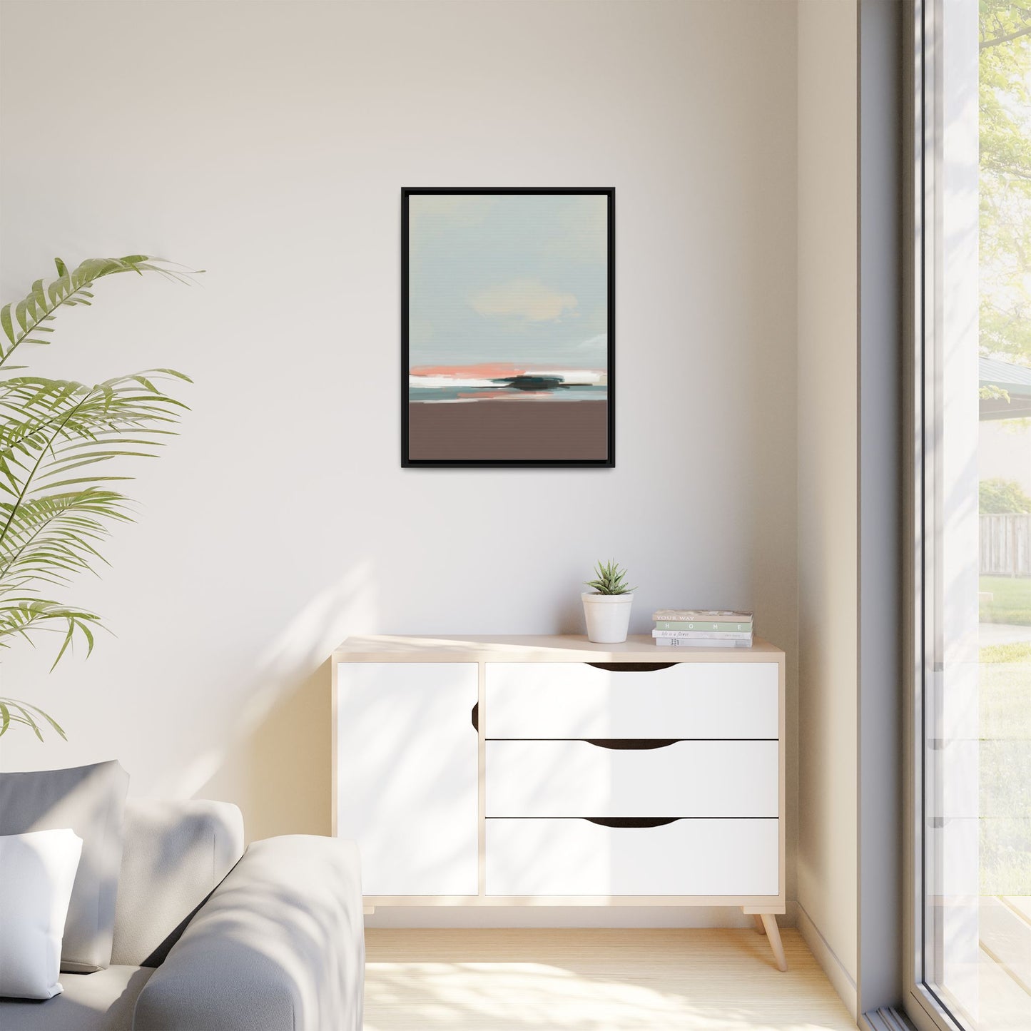 Framed Matte Canvas Print — Soft Coastal Abstract Landscape