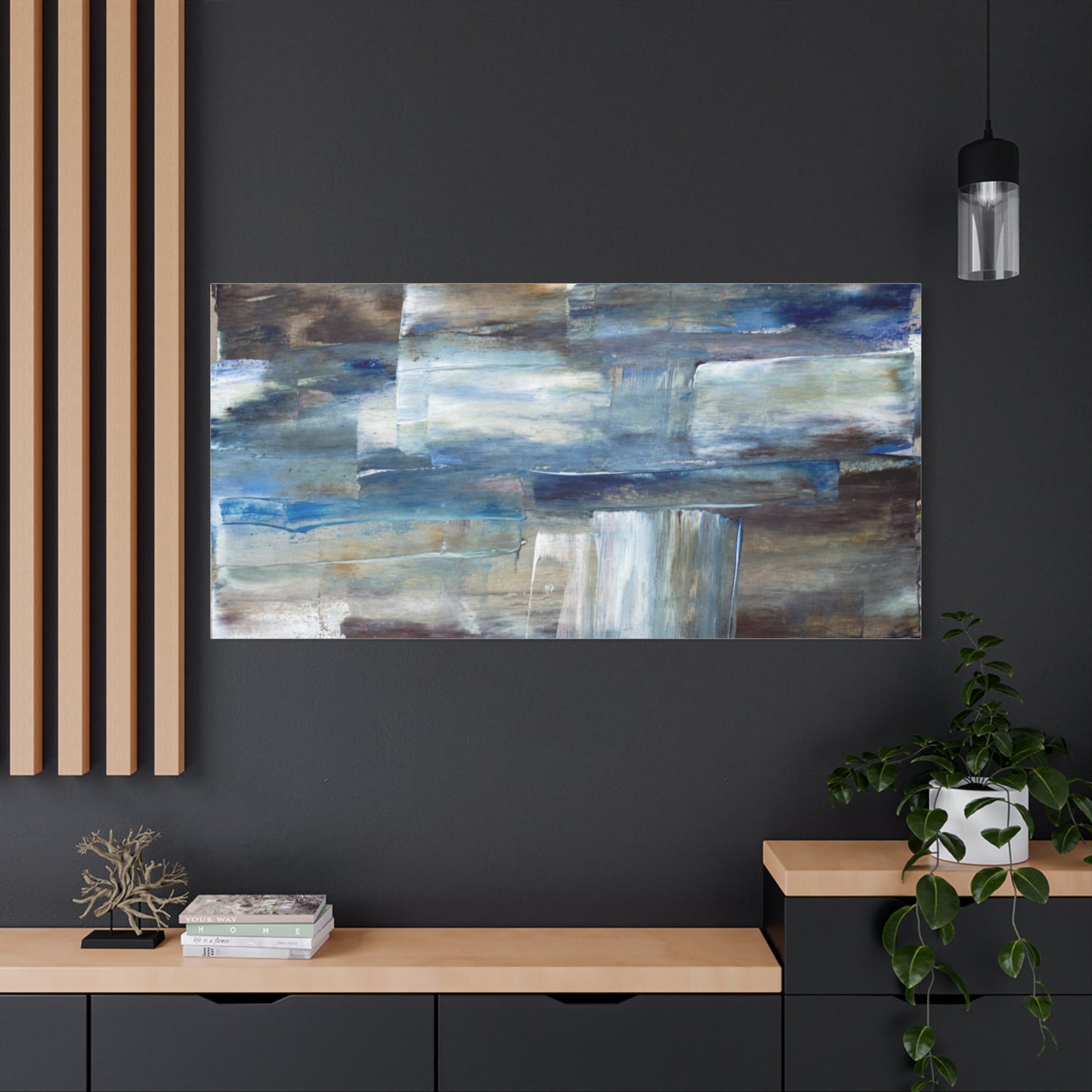 Abstract Blue Waterfall Matte Canvas Wall Art, Stretched 1.25"
