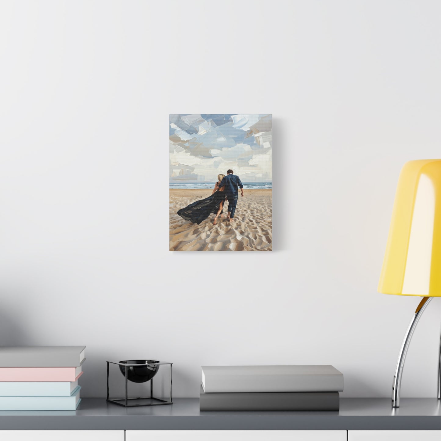 Beach Couple Canvas Print — Romantic Seaside Wall Art, Matte Stretched 1.25"
